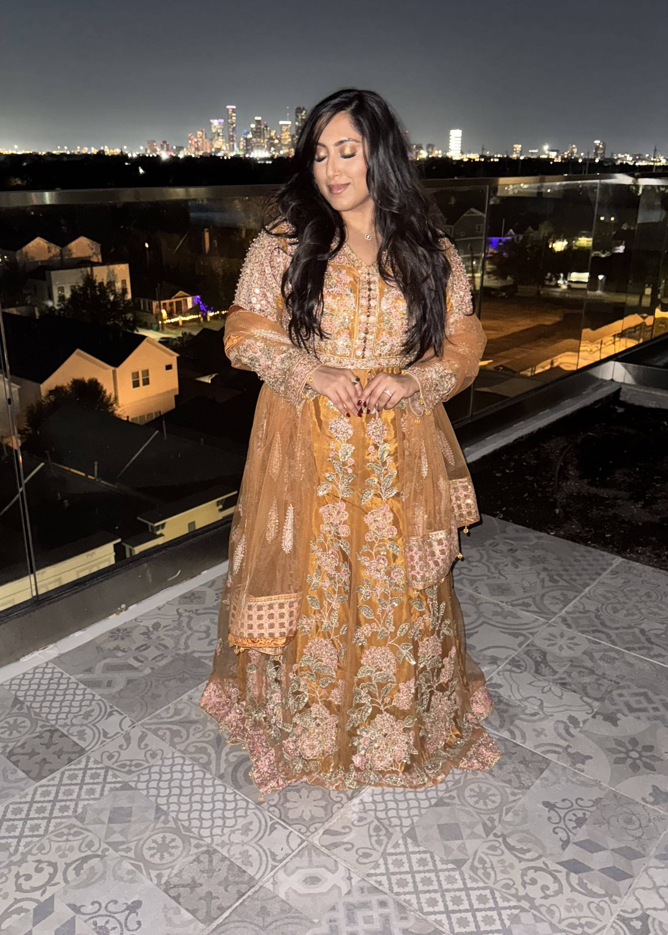 Rust Floral Embroidered Anarkali Set Image - 1