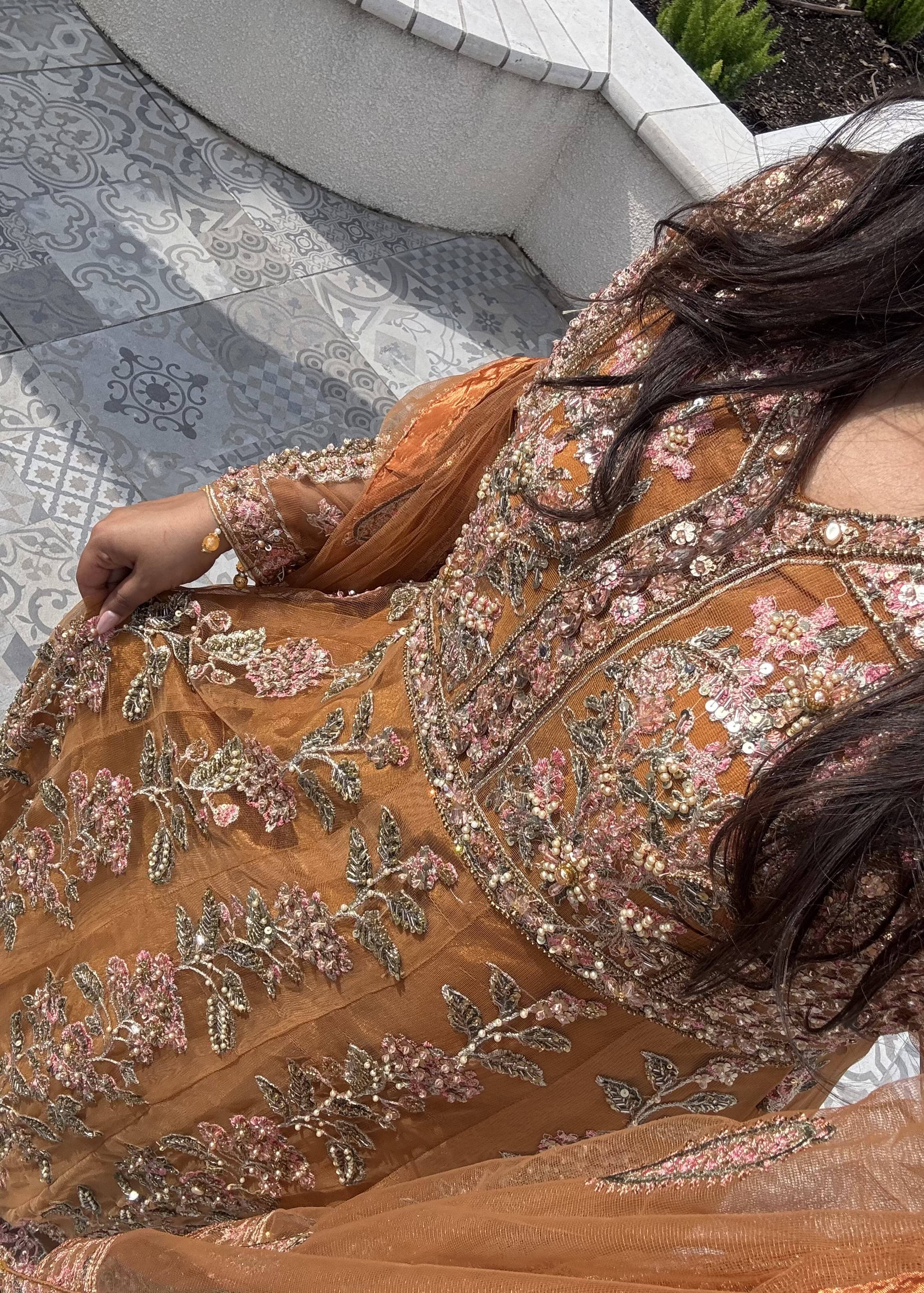 Rust Floral Embroidered Anarkali Set Image - 2