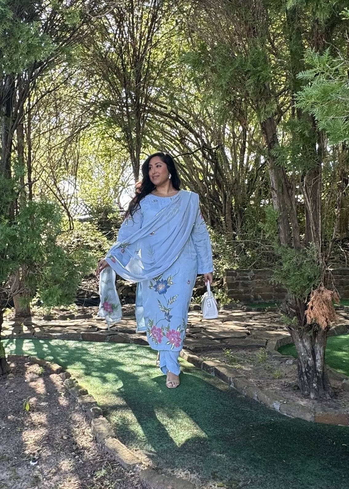 Powder Blue Floral Kurta Set Image - 1