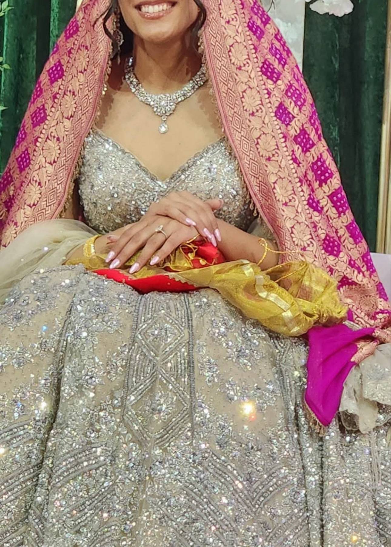 Silver Crystal Embellished Bridal Lehenga Image - 2