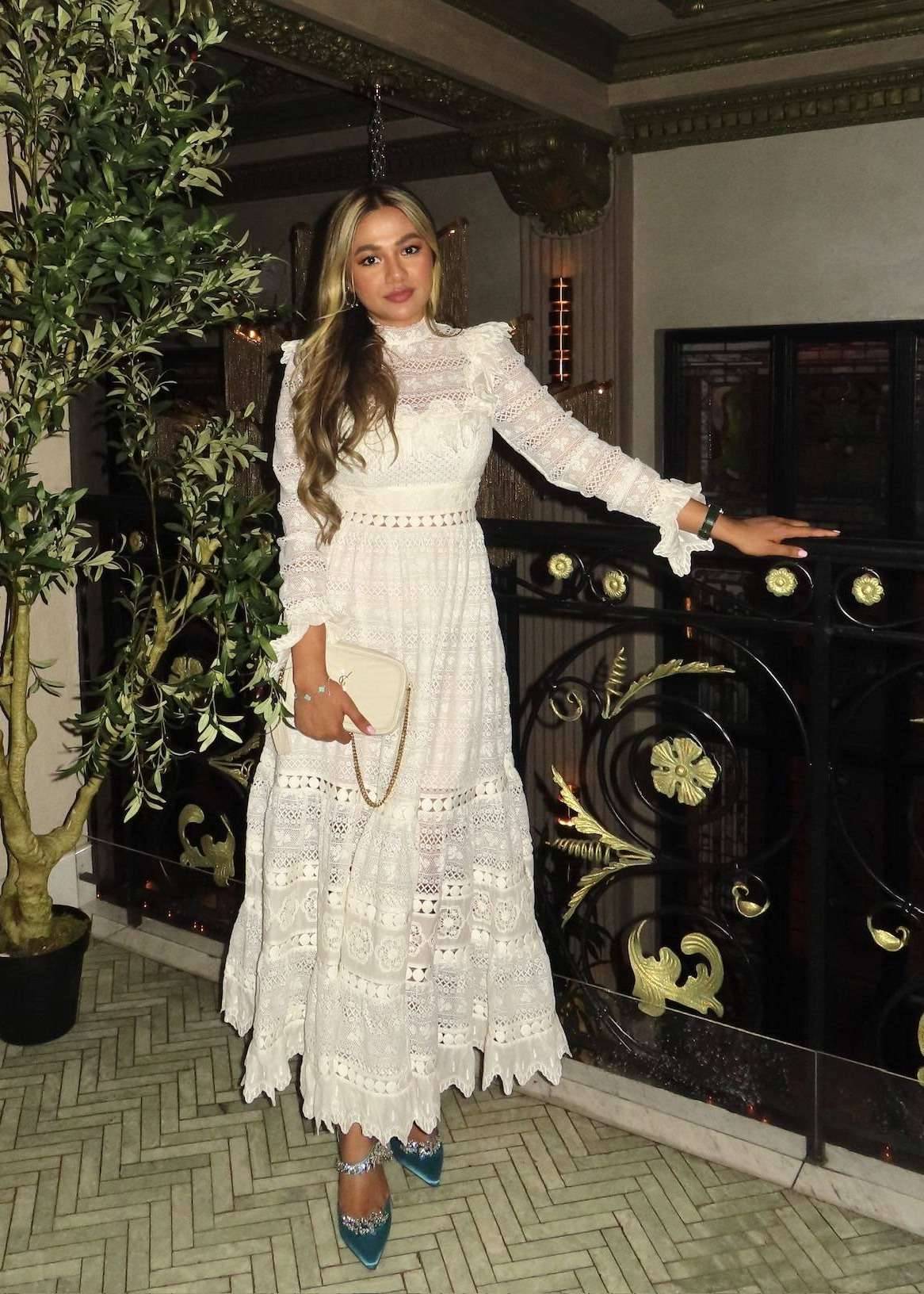 White Broderie Anglaise Long-Sleeve Maxi Dress Image - 2