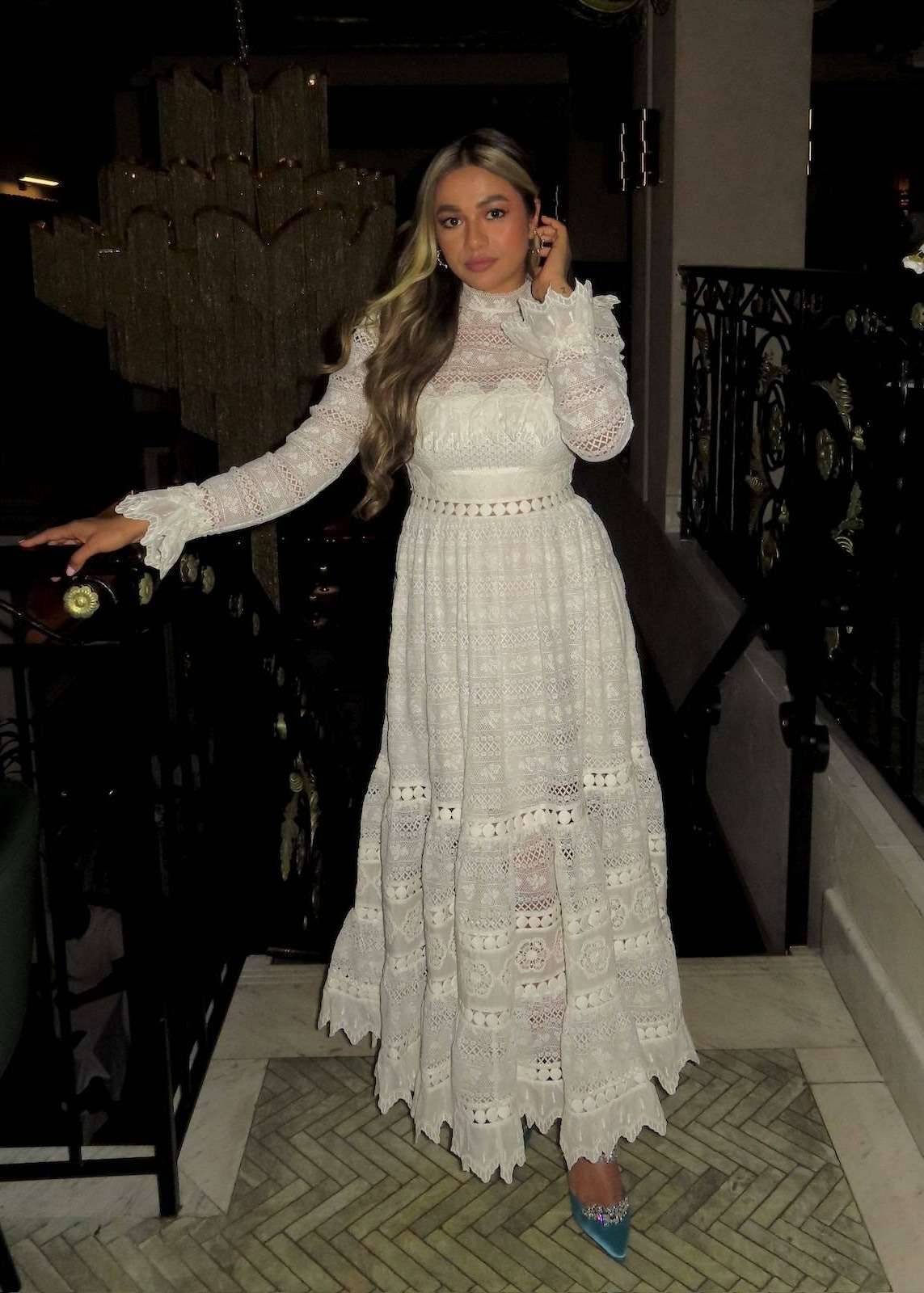 White Broderie Anglaise Long-Sleeve Maxi Dress Image - 0