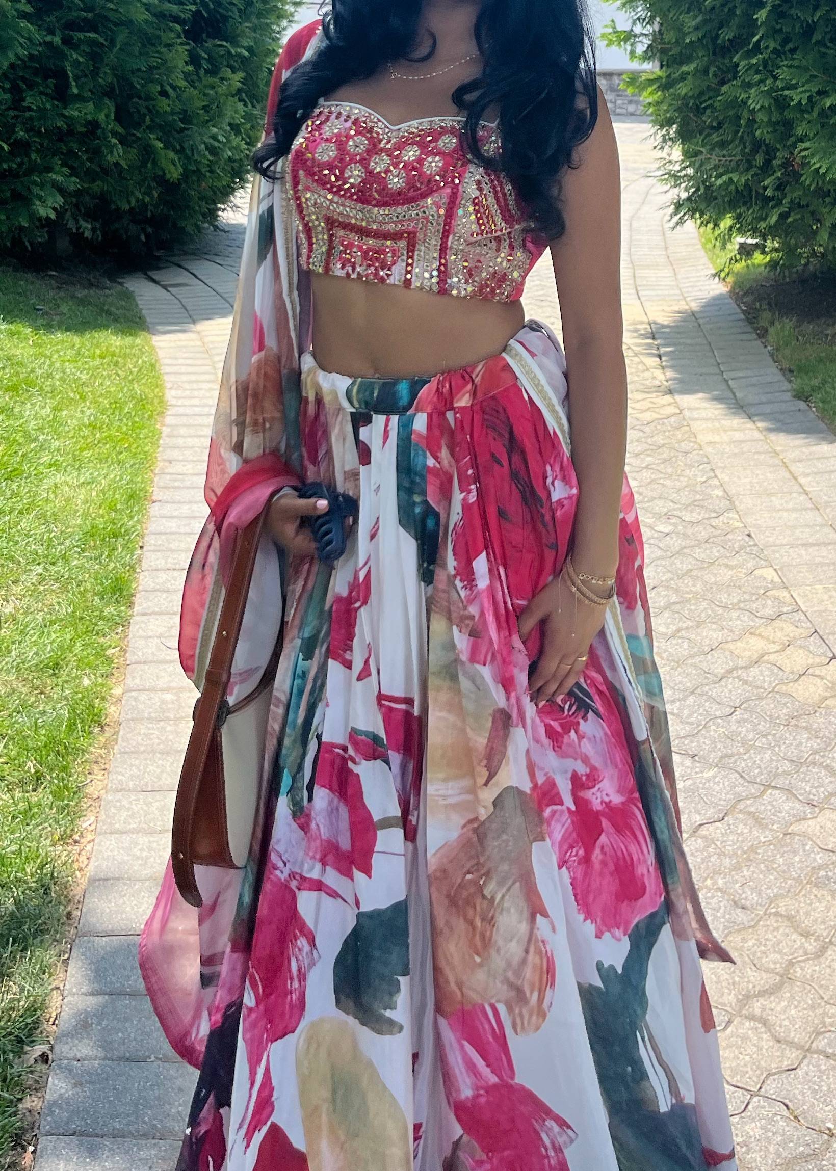 Ivory Floral Printed Lehenga Set Image - 0