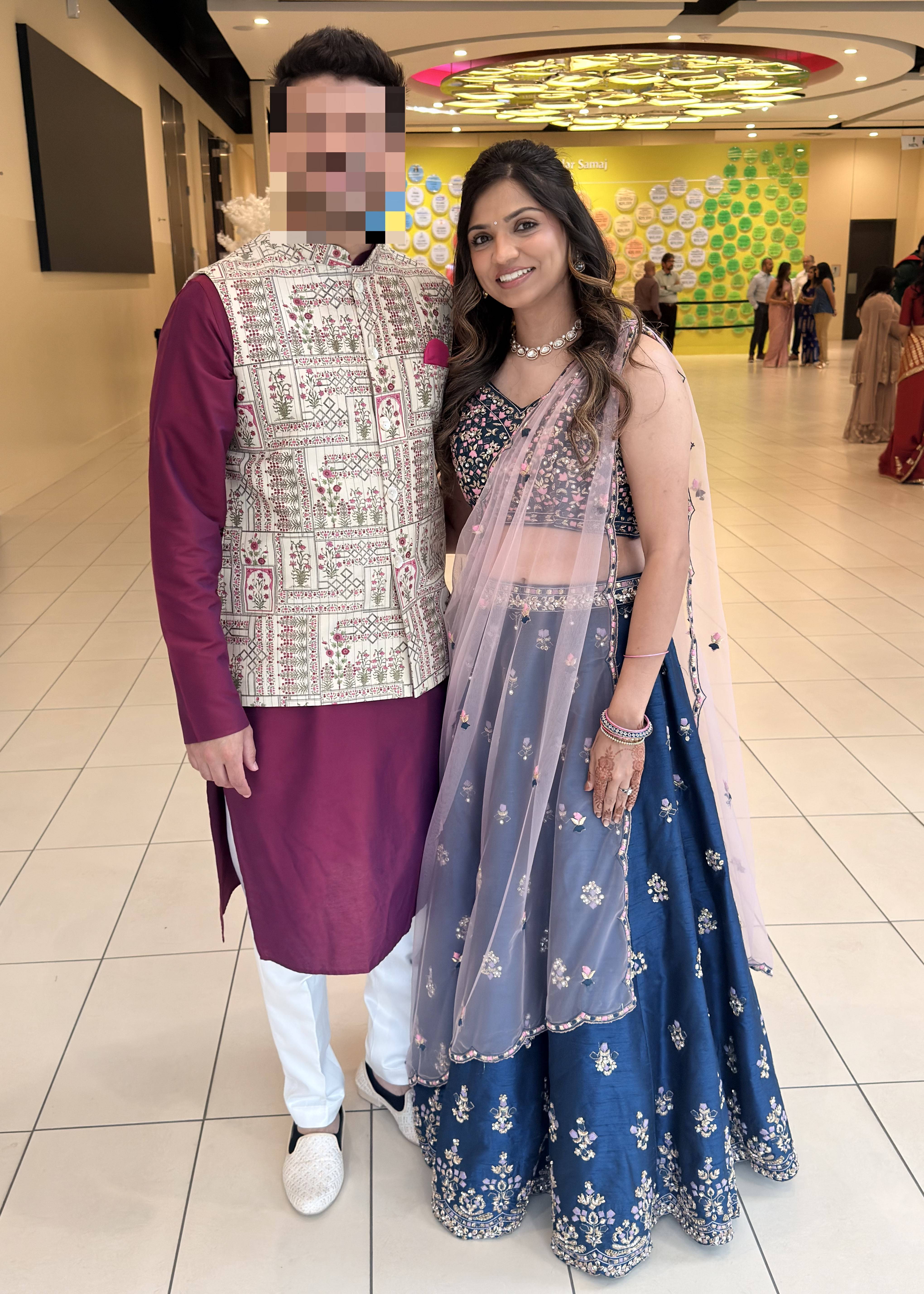 Navy Blue Floral Silk Lehenga Image - 0