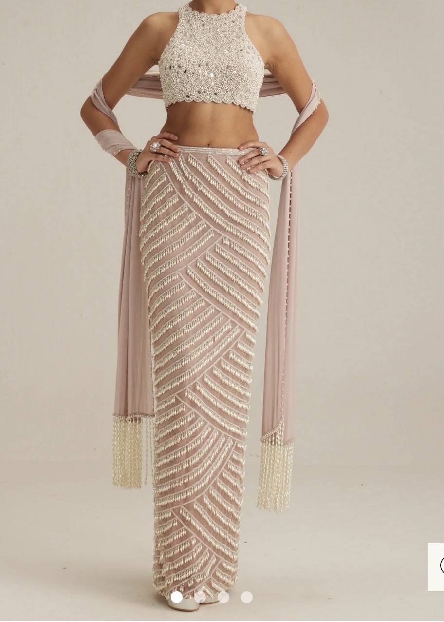 Blush Pearl Fringe Lehenga Set Image - 1