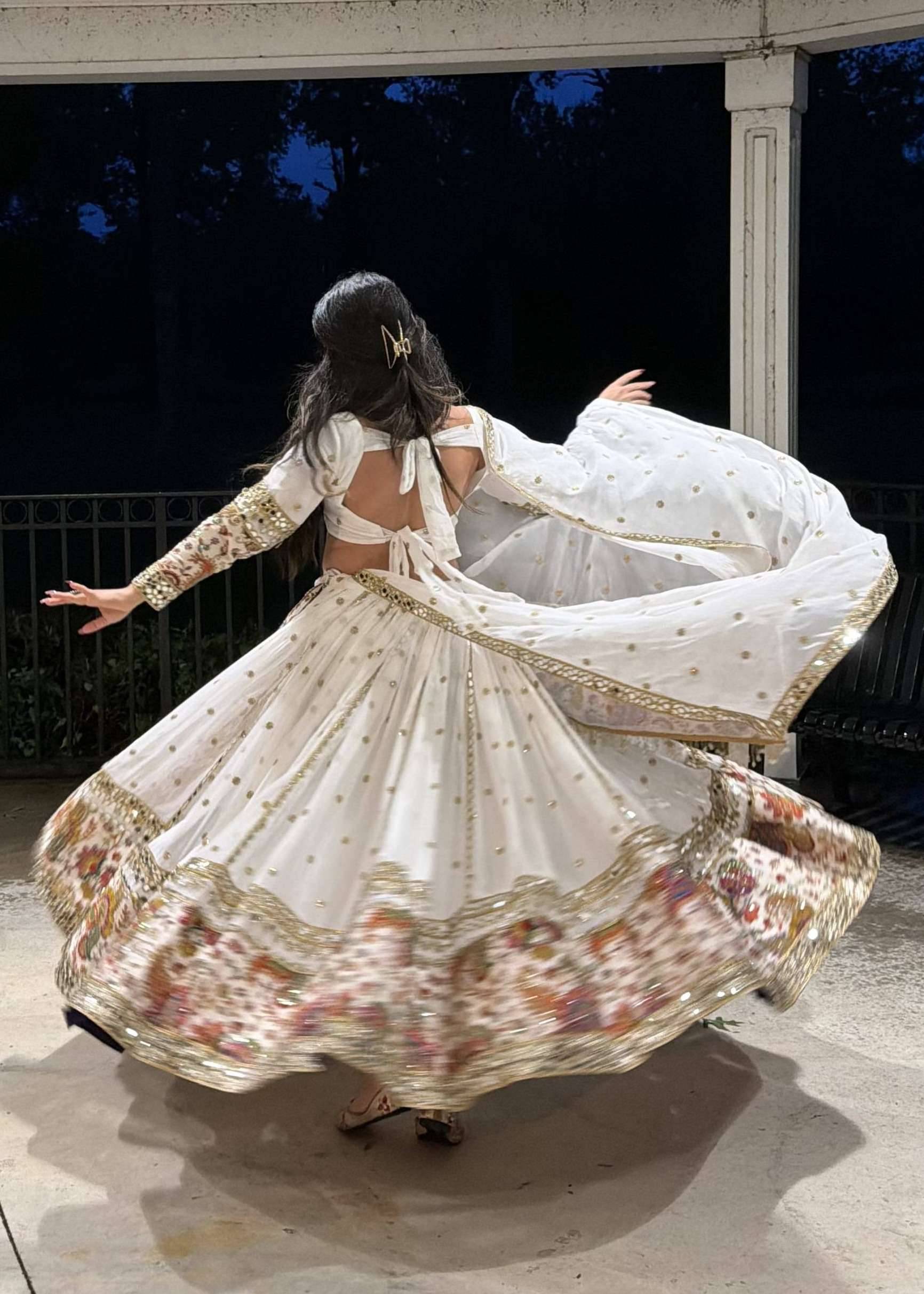 Ivory Floral Border Lehenga Image - 1