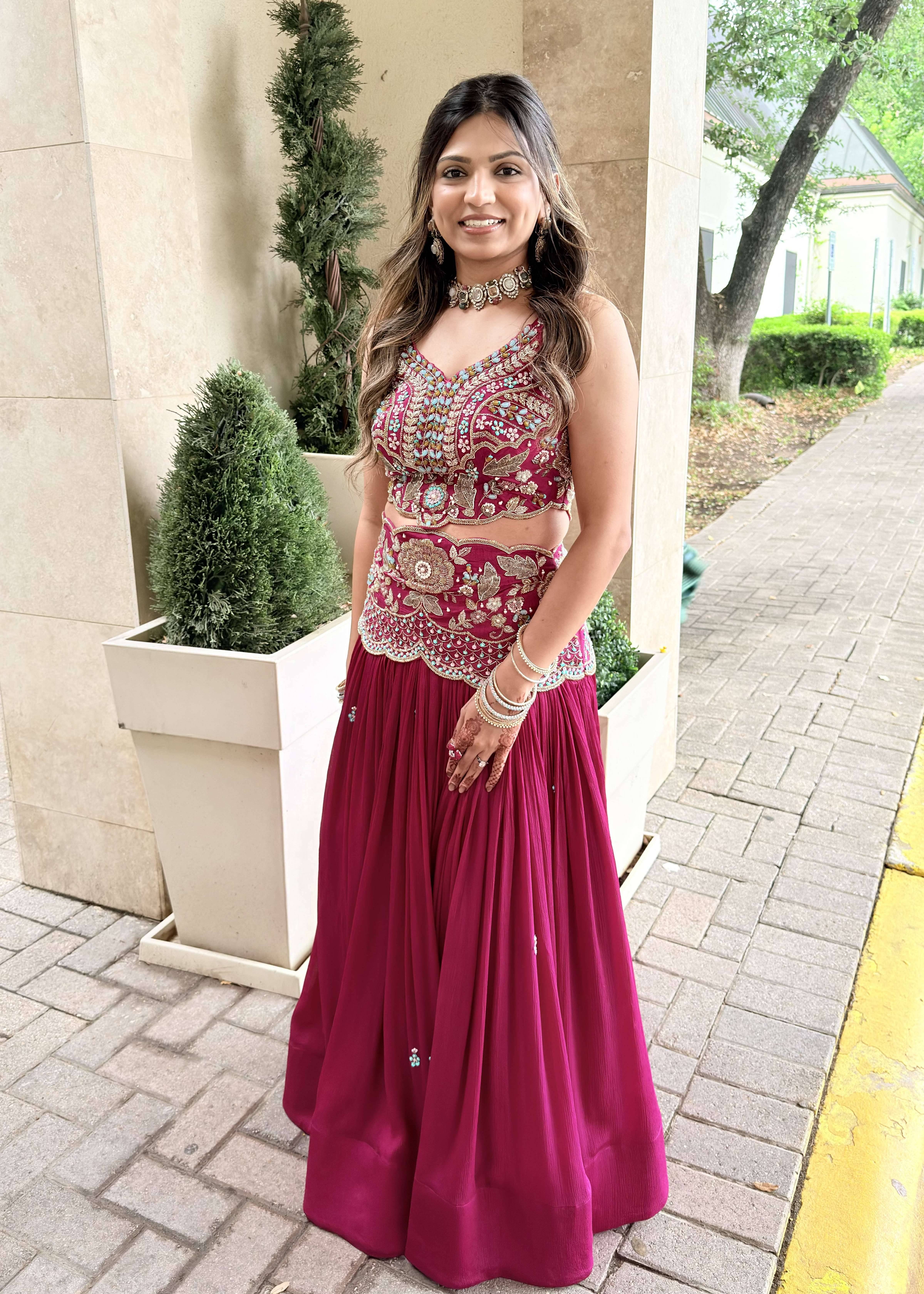 Rani Pink Embroidered Lehenga Set Image - 0