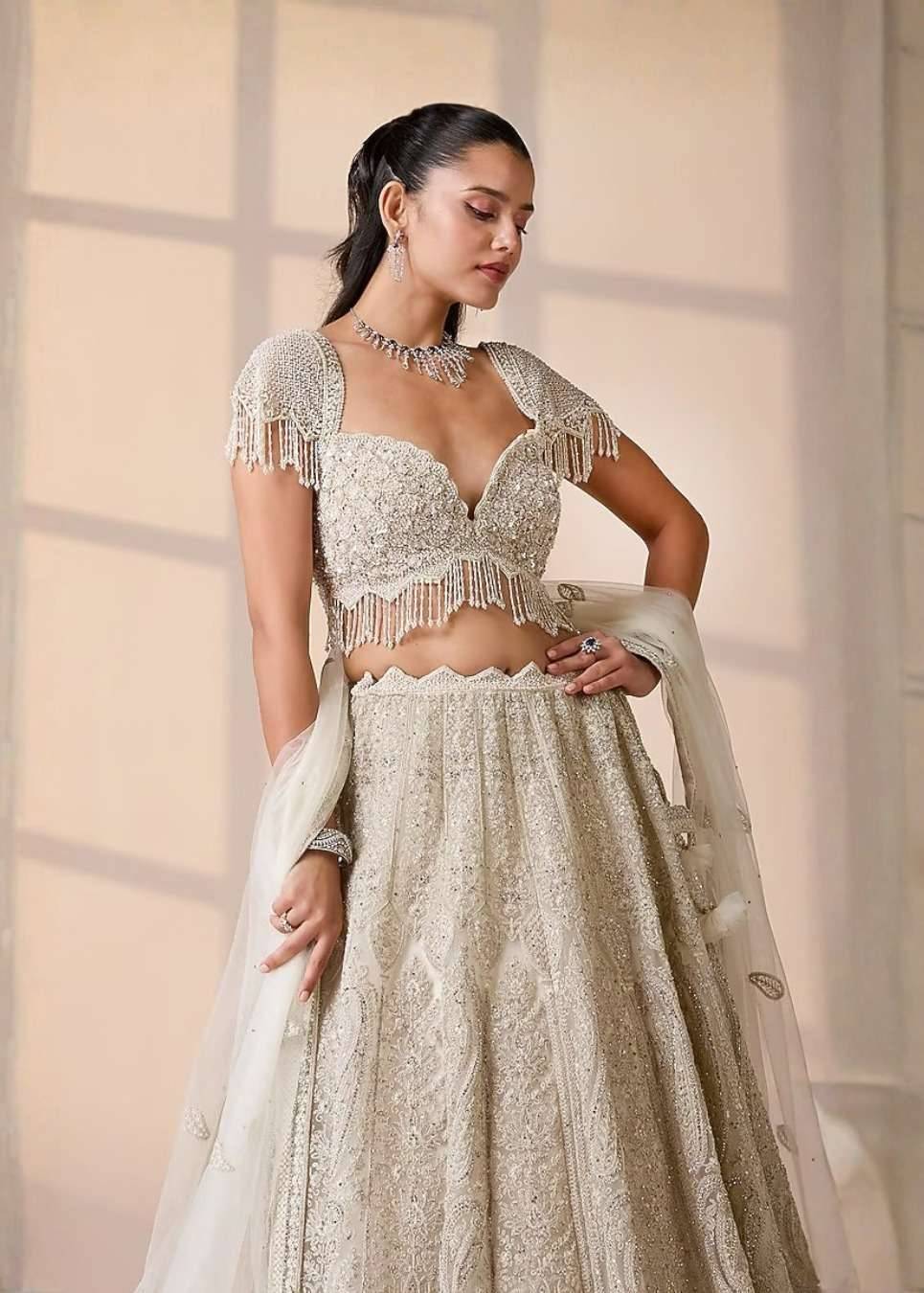 Ivory Pearl Embellished Lehenga Set Image - 2