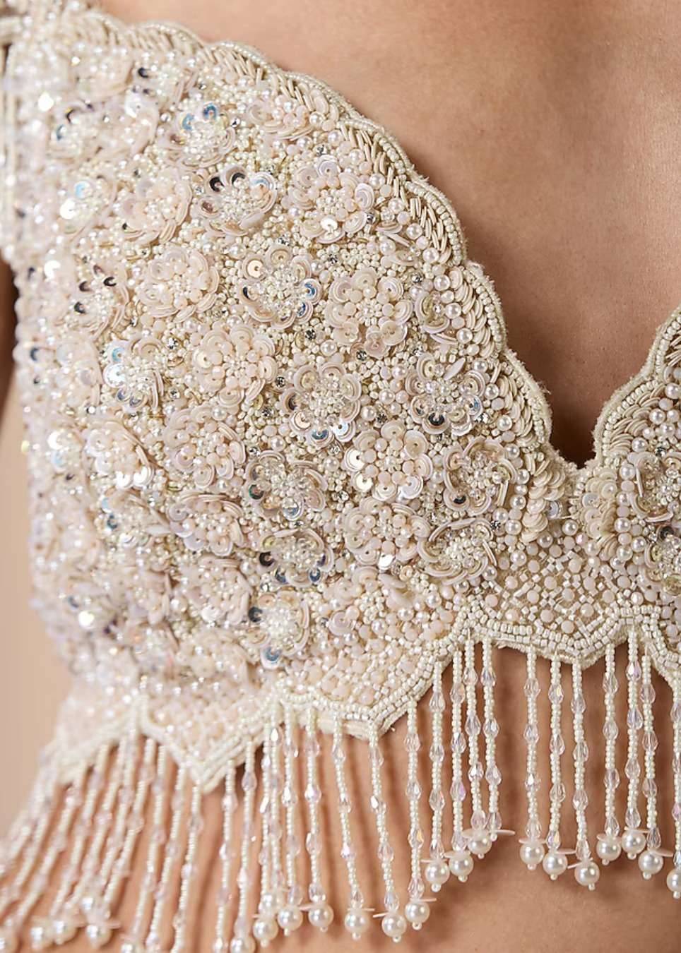 Ivory Pearl Embellished Lehenga Set Image - 3