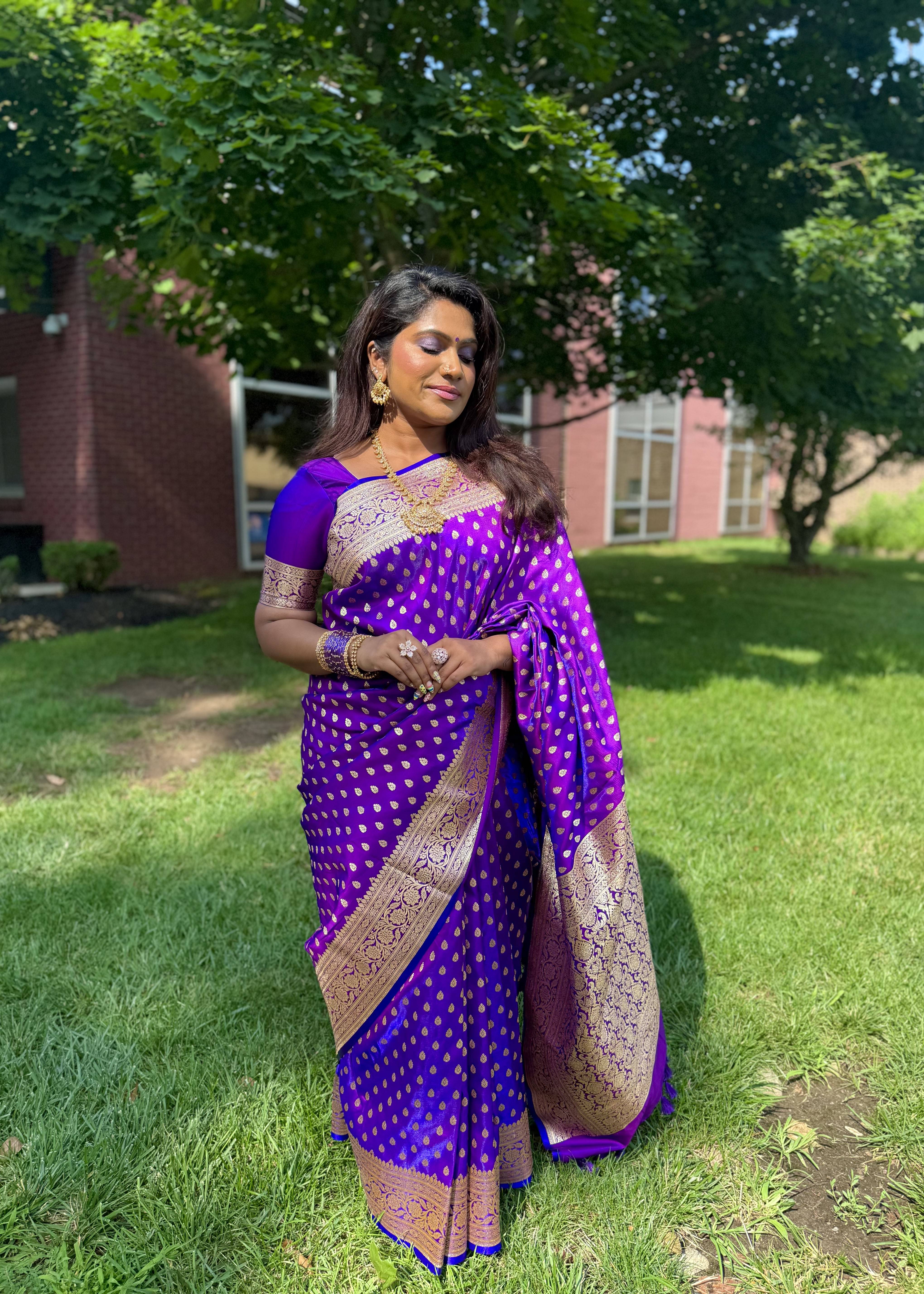 Purple and Gold Banarasi Sari Image - 0