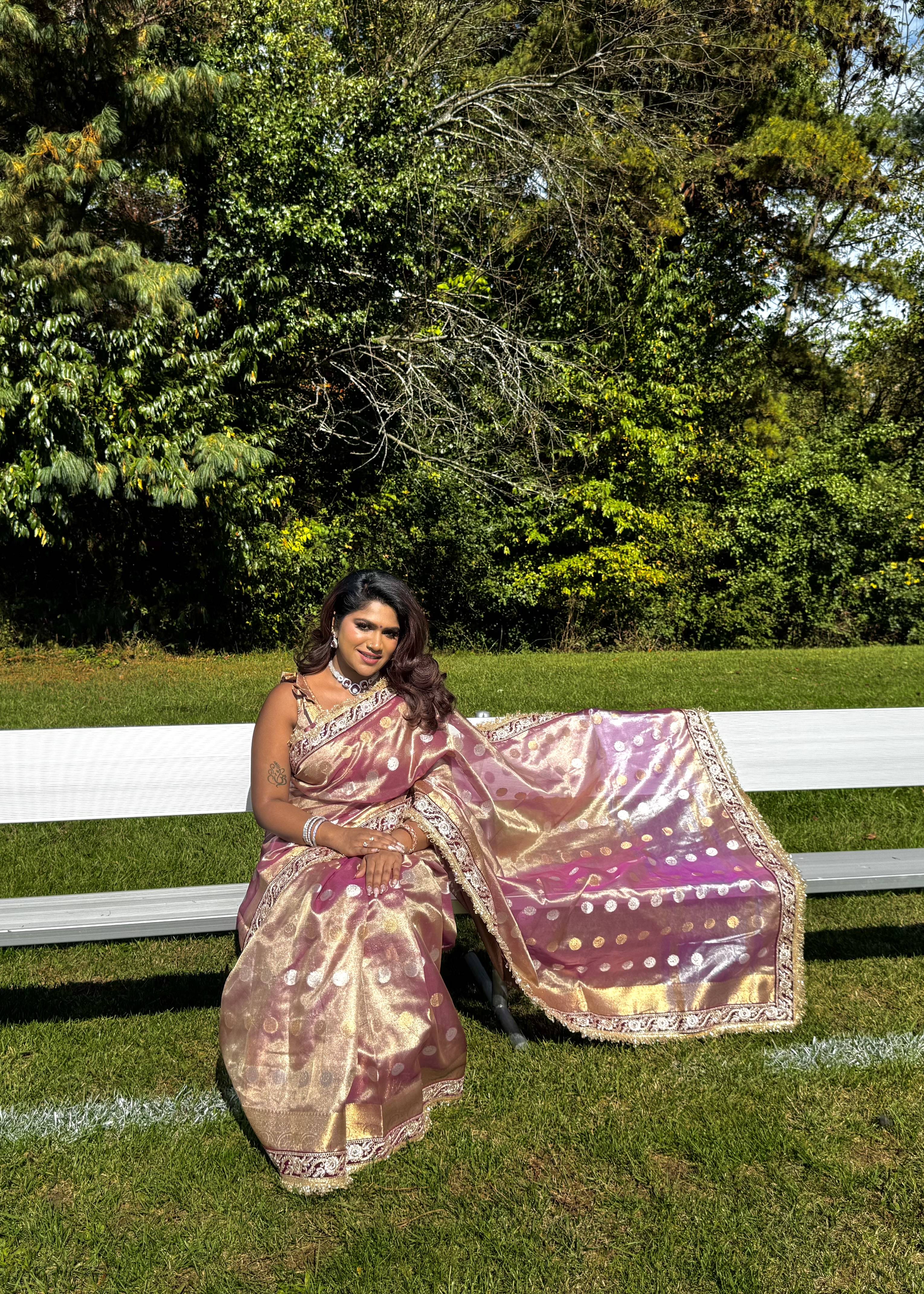 Mauve and Gold Tissue Organza Sari Image - 3