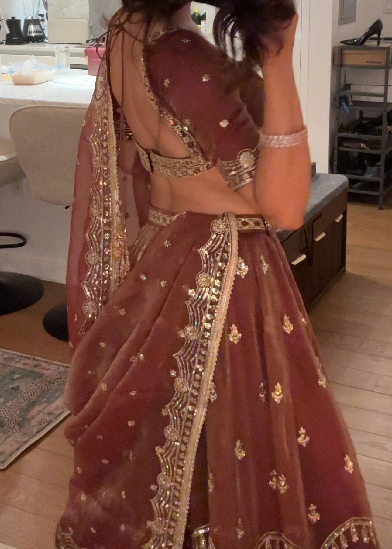 Brown Sequin Embroidered Organza Lehenga Set Image - 2
