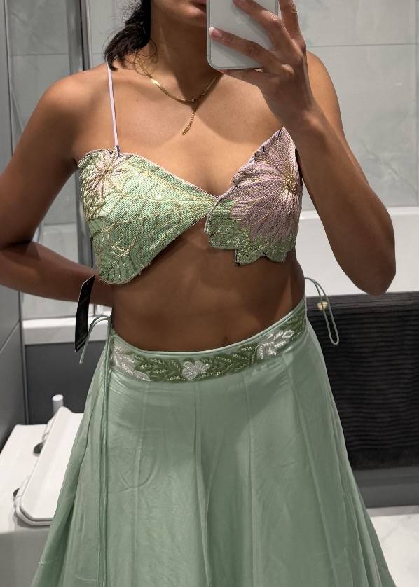 Green and Lilac Sequin Floral Top Image - 0