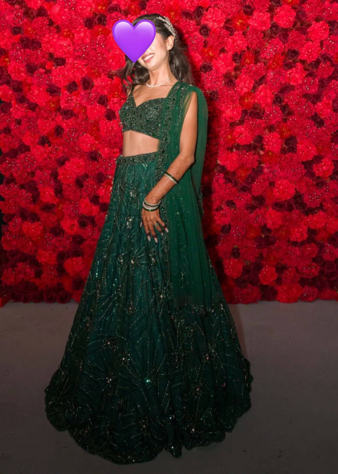 Emerald Green Embellished Lehenga Set Image - 2