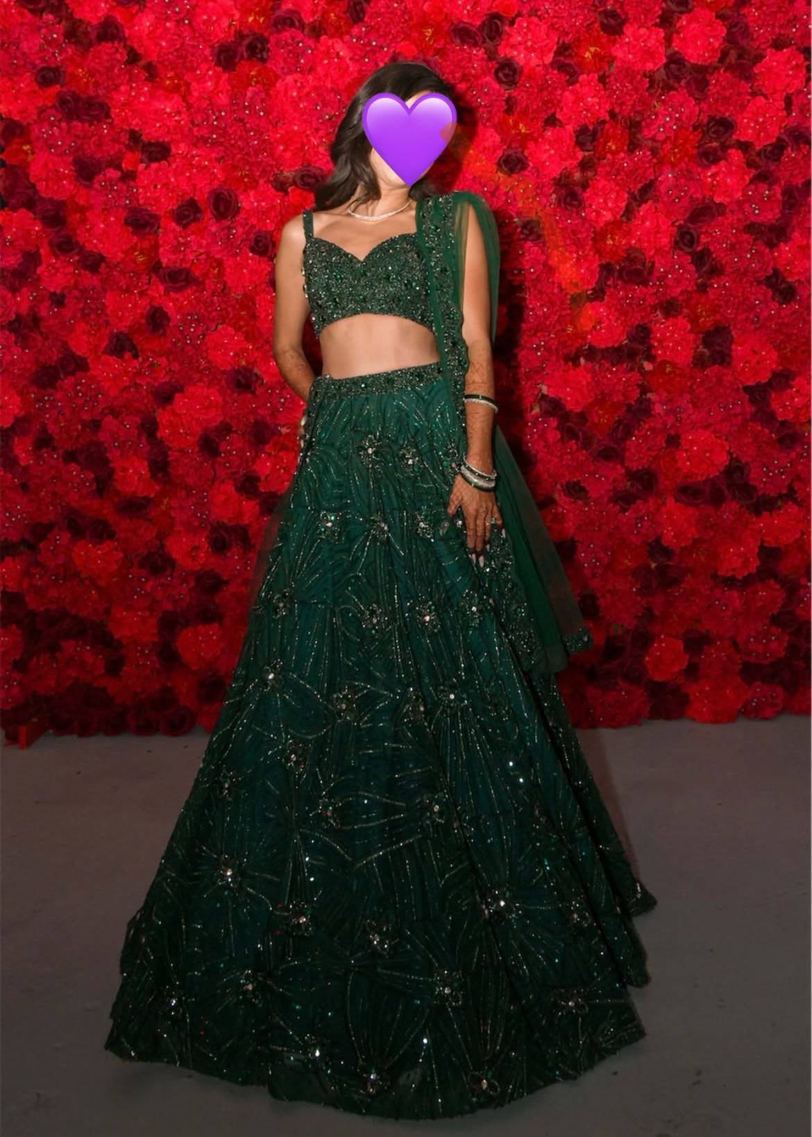 Emerald Green Embellished Lehenga Set Image - 0