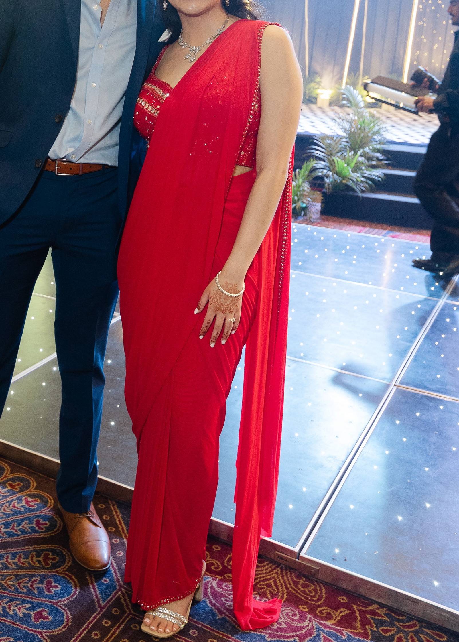 Red Pre-Draped and Pre-Stitched Sari Image - 0