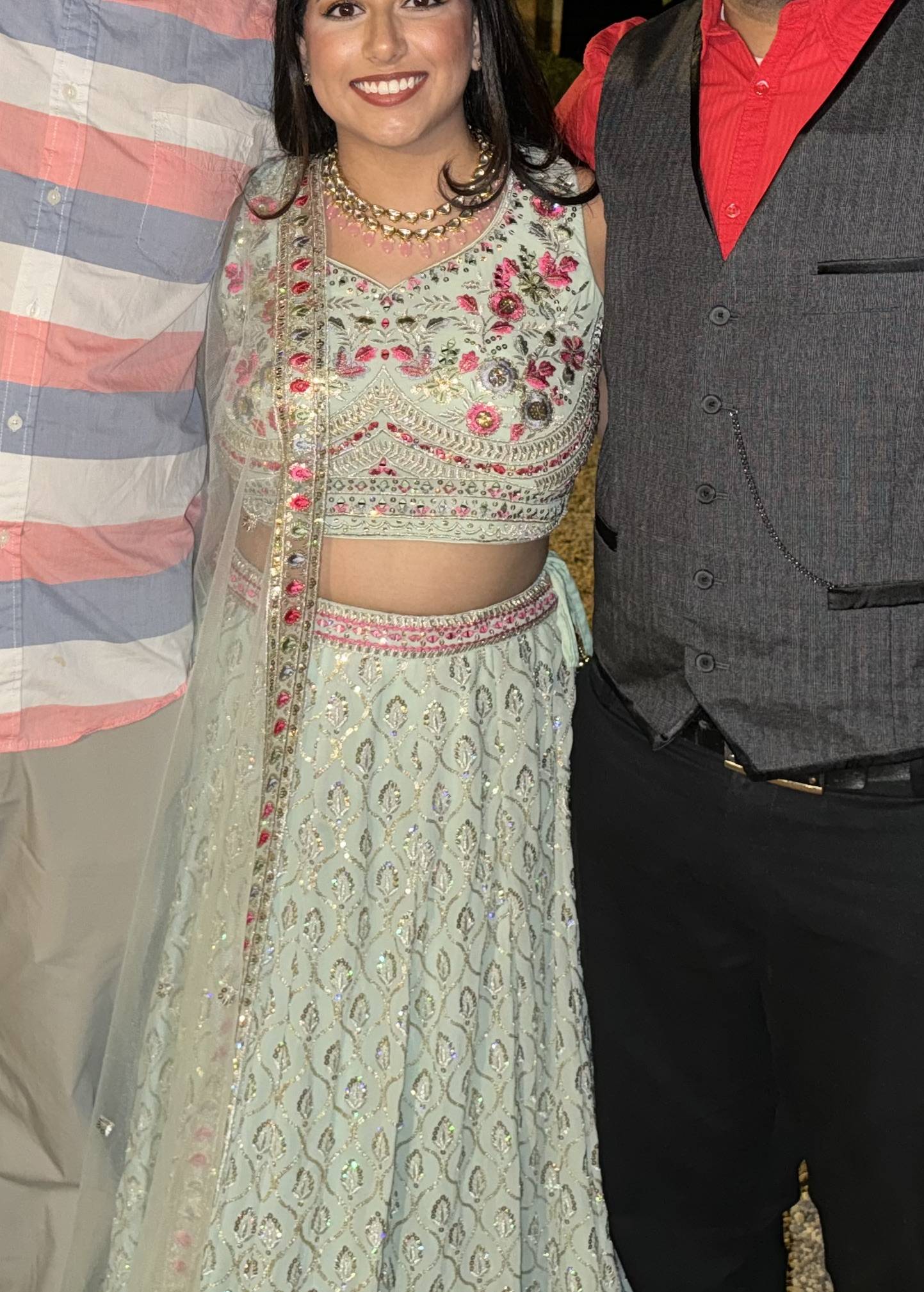 Light Green & Pink Embellished Lehenga Image - 1