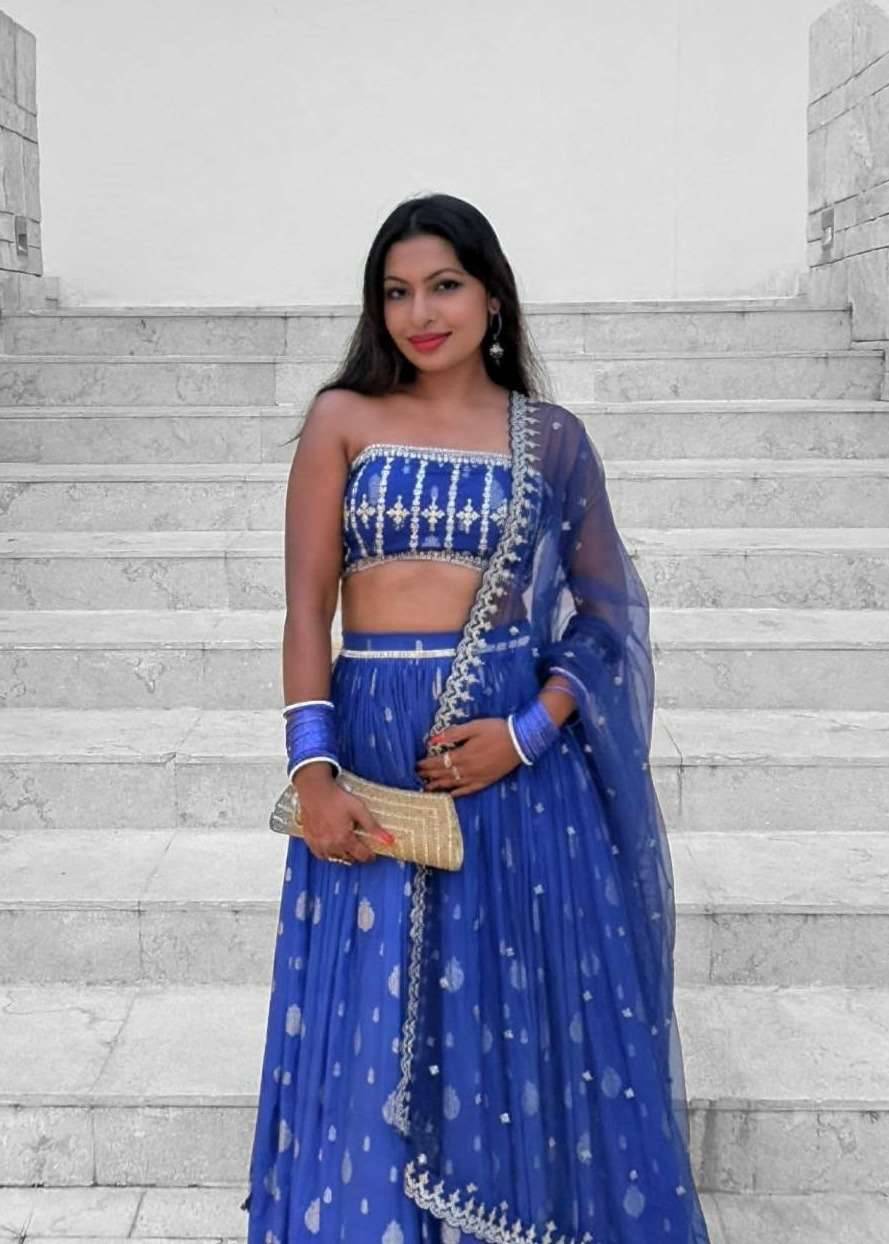 Royal Blue Embroidered Lehenga Set Image - 0