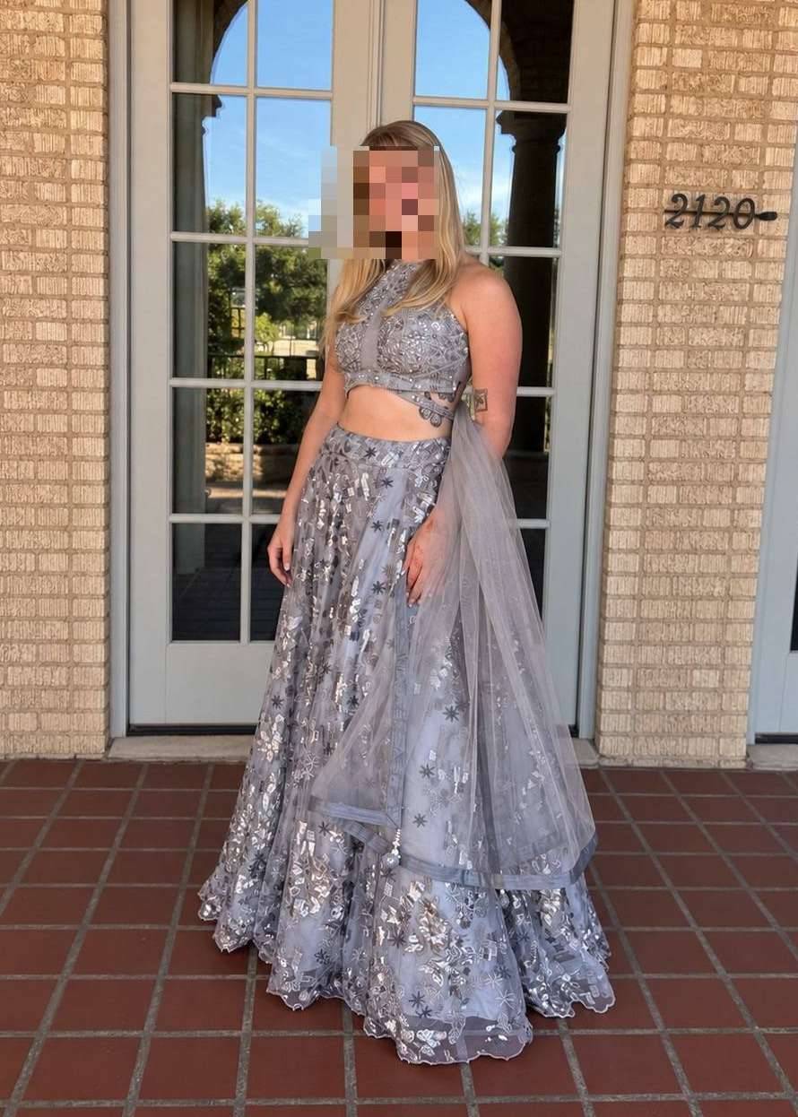 Silver Sequin Halter Neck Lehenga Set Image - 0