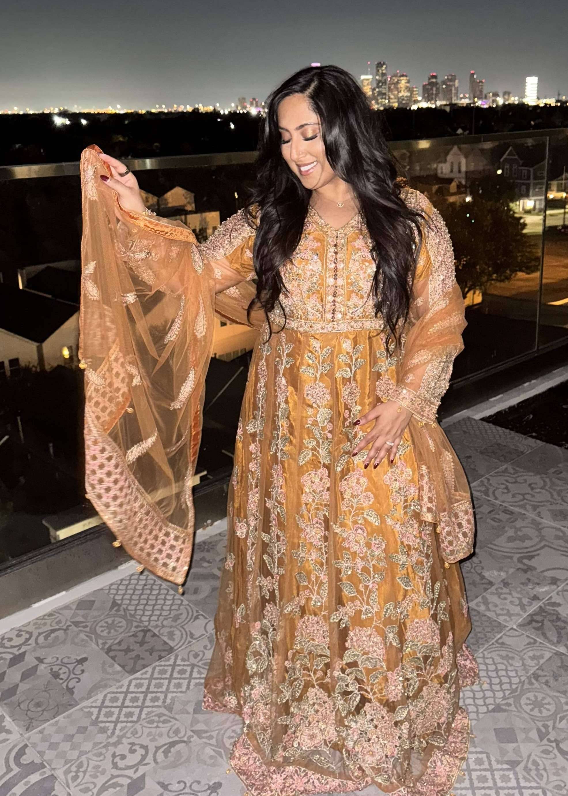 Rust Floral Embroidered Anarkali Set Image - 0