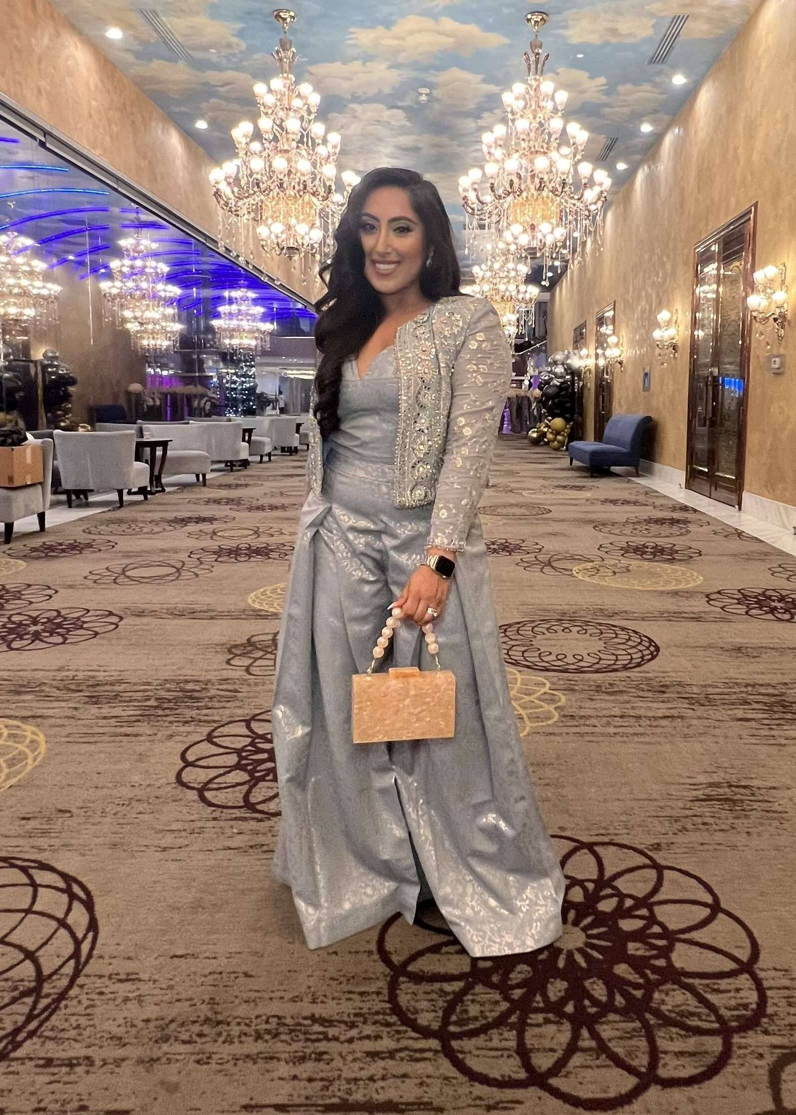 Silver Embellished Jacket Set Image - 0