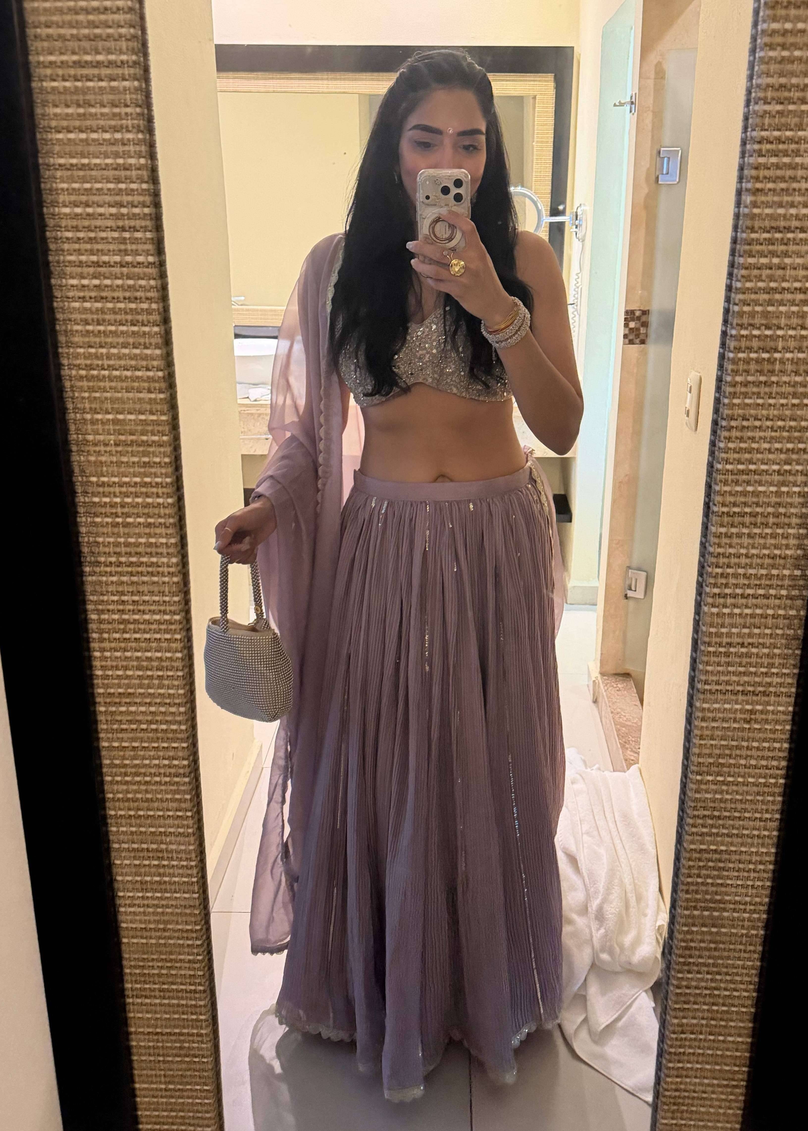 Lilac Pleated Lehenga Set Image - 0