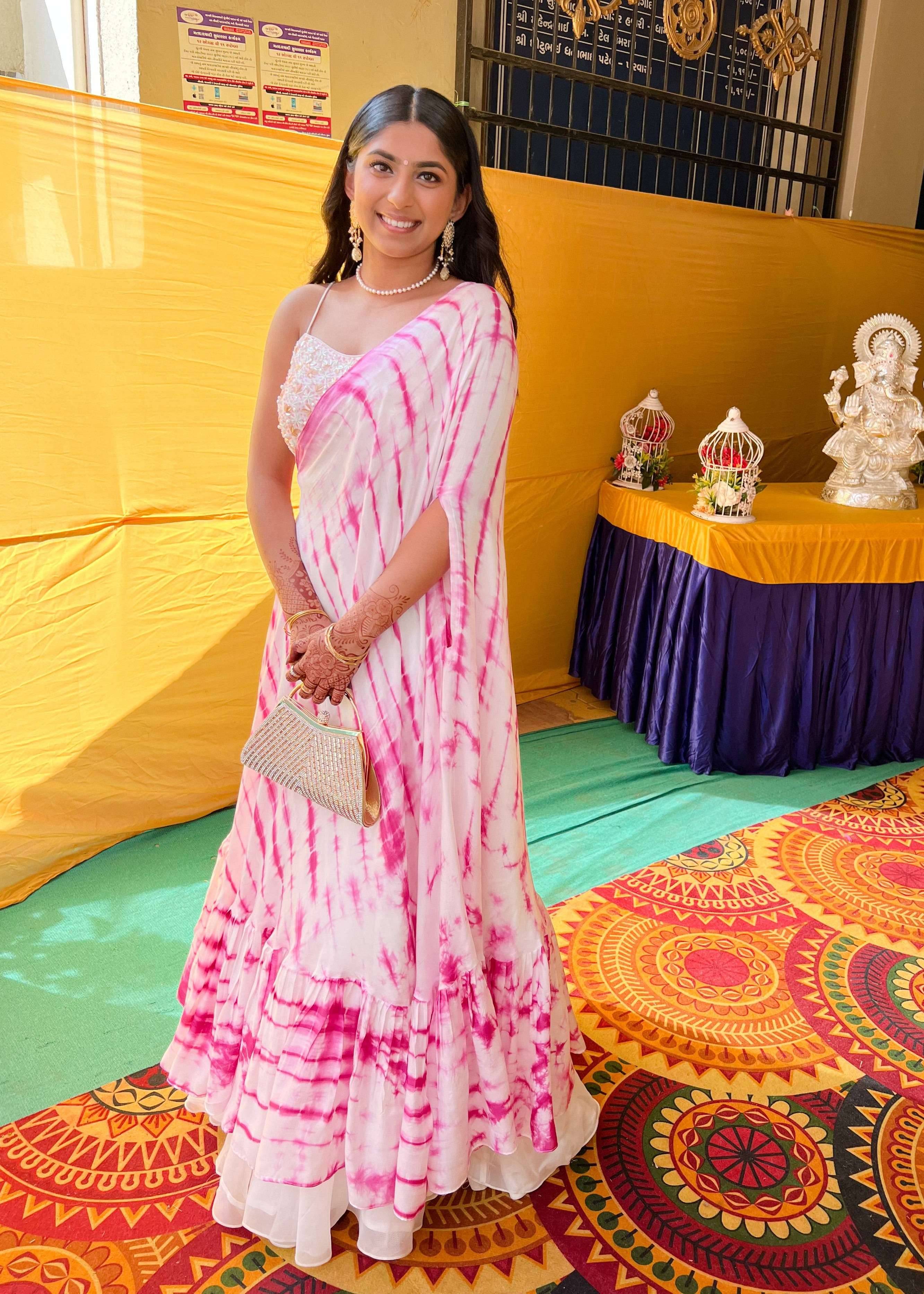 Pink and White Tie-Dye Lehenga Set Image - 0