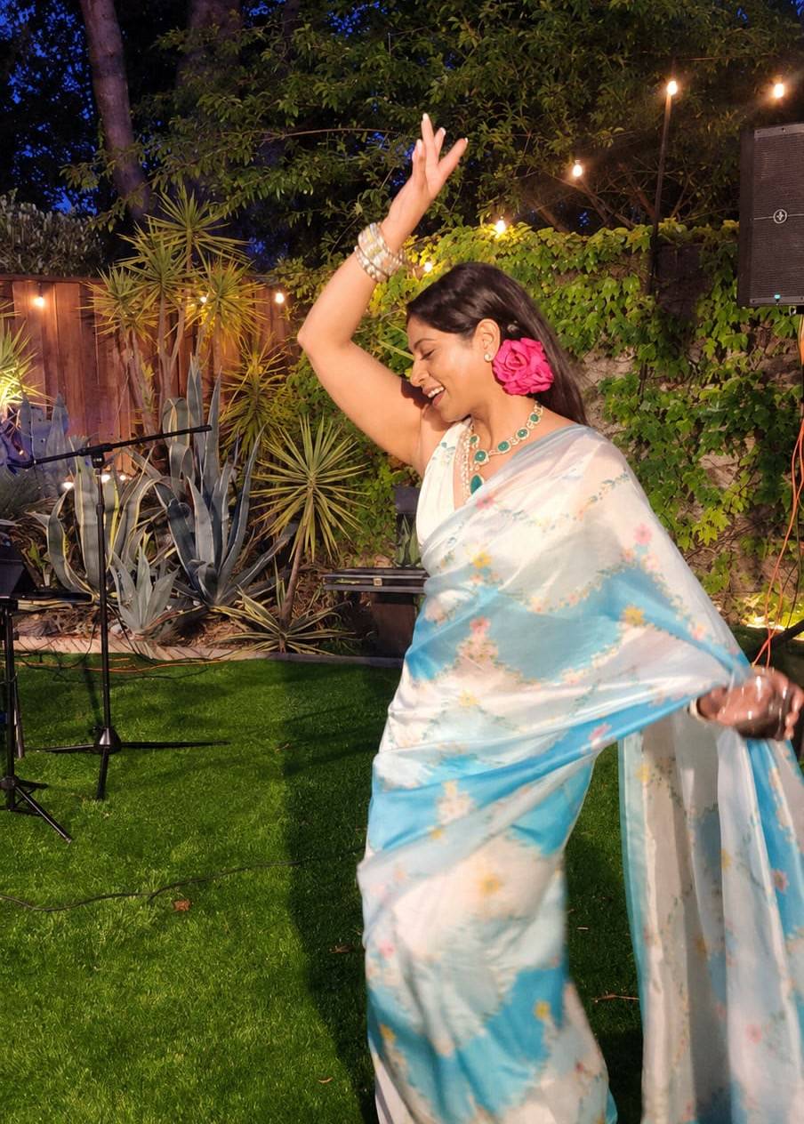 Blue Floral Sari Image - 3