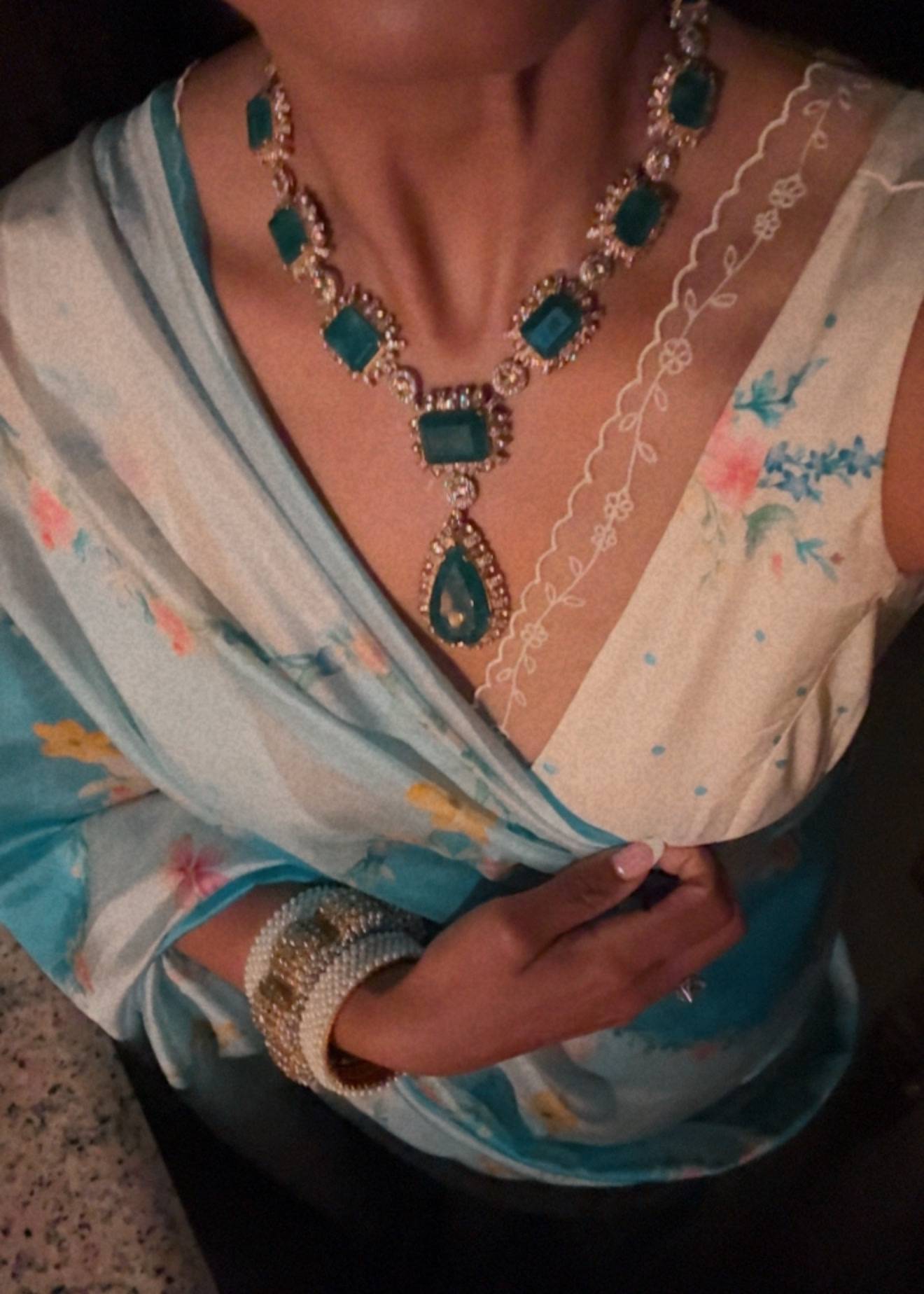 Blue Floral Sari Image - 2