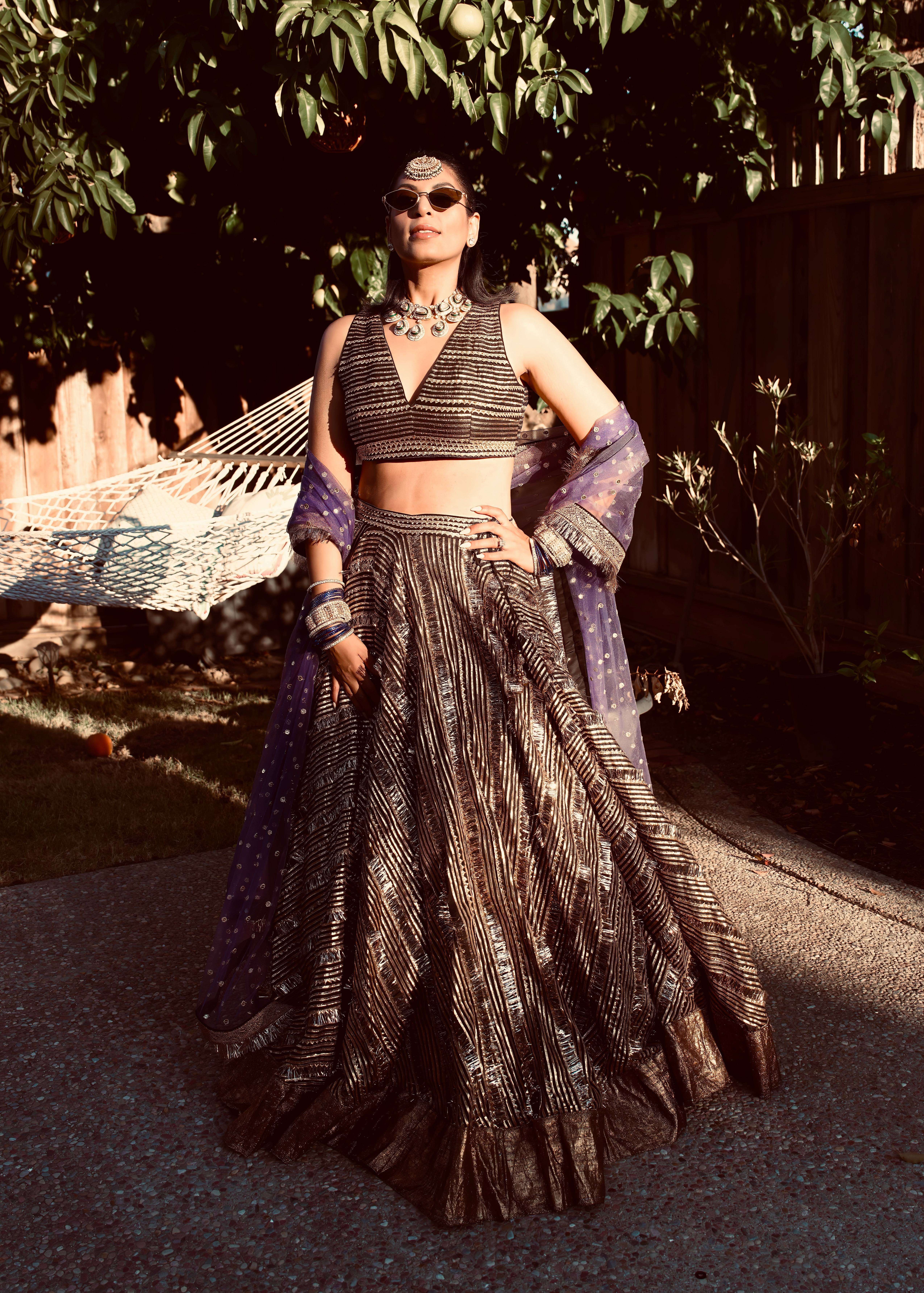 Black and Gold Sequin Lehenga Image - 1