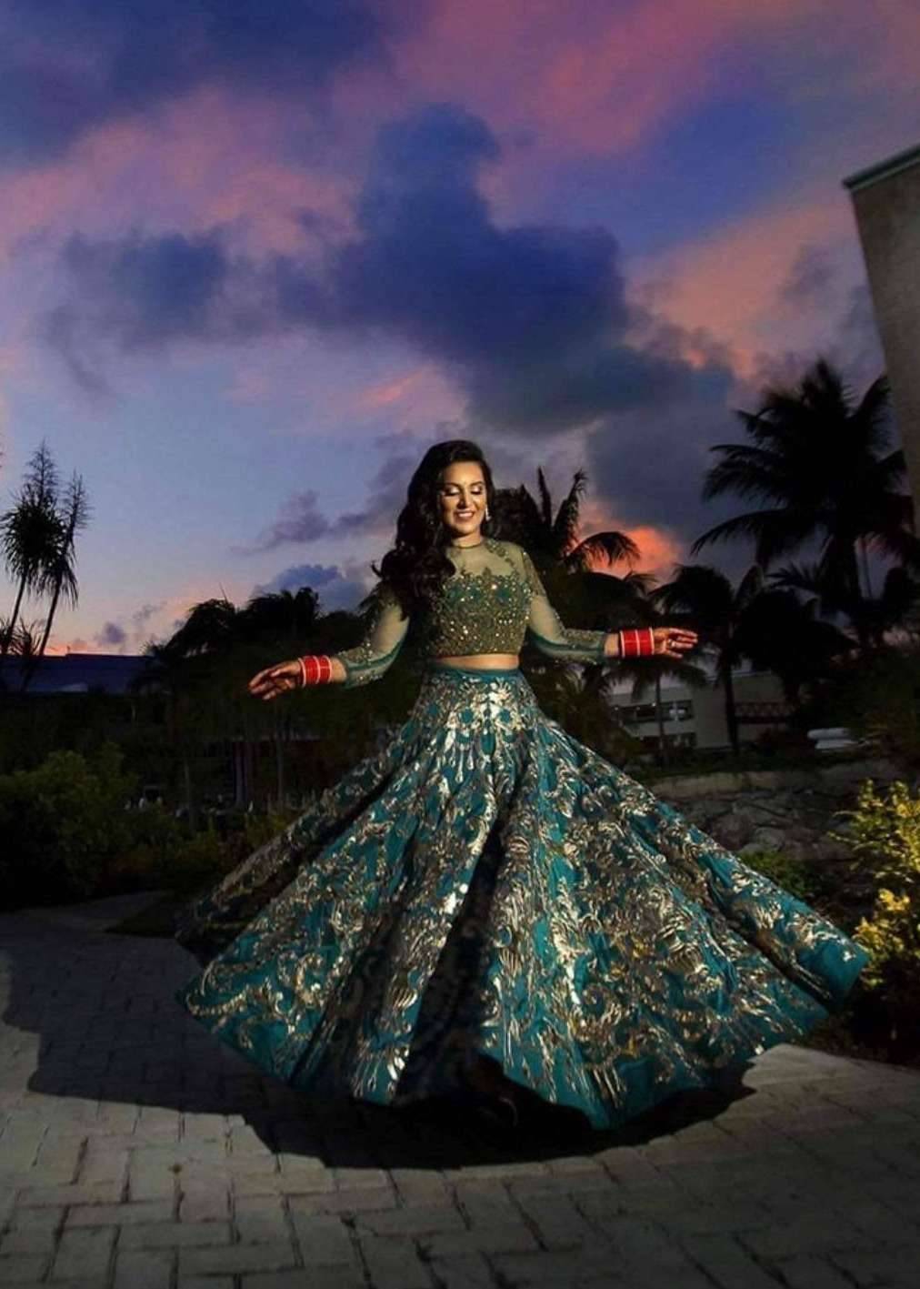Teal and Gold Foil Lehenga Set Image - 0
