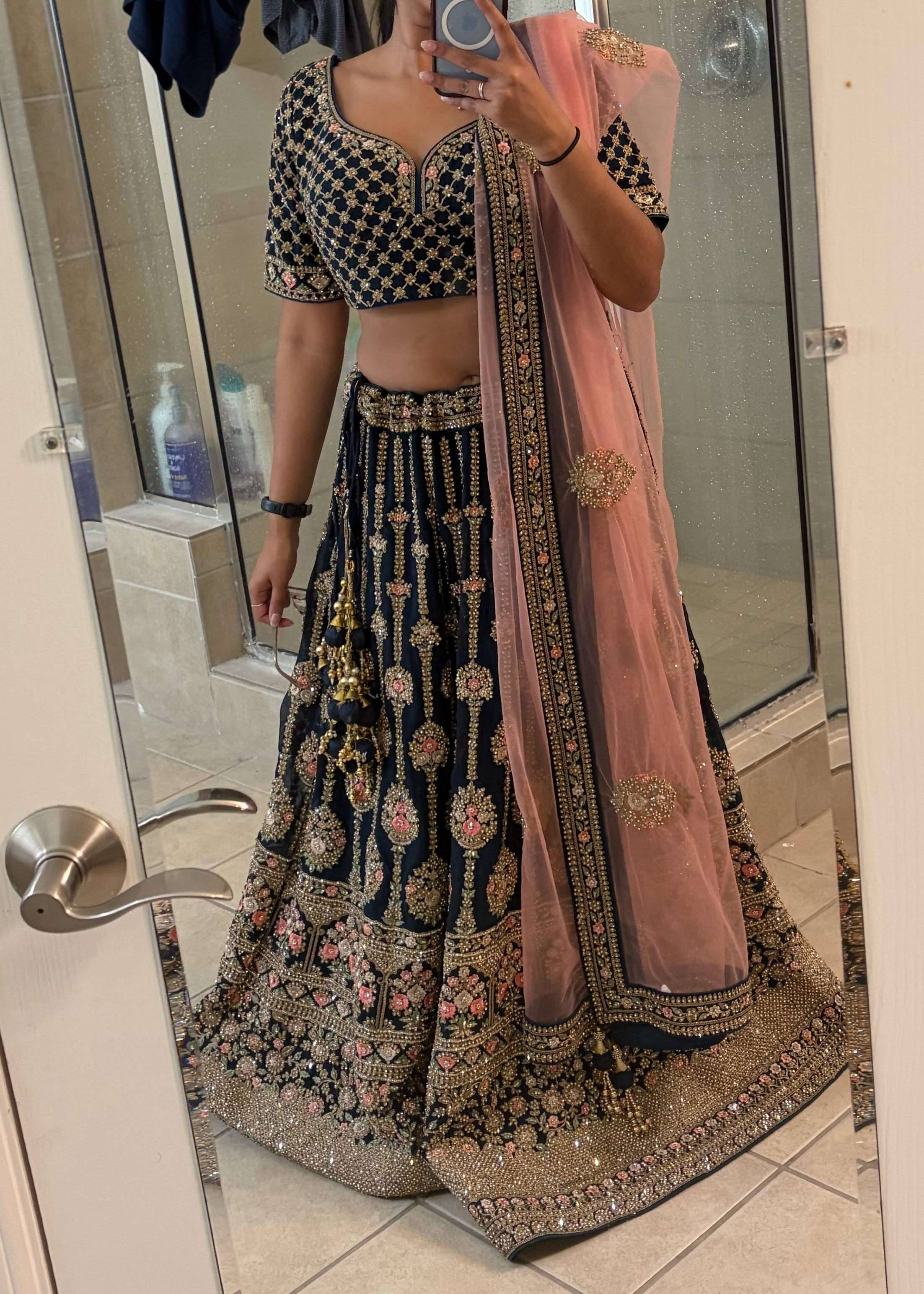 Navy and Gold Embroidered Lehenga Set Image - 0