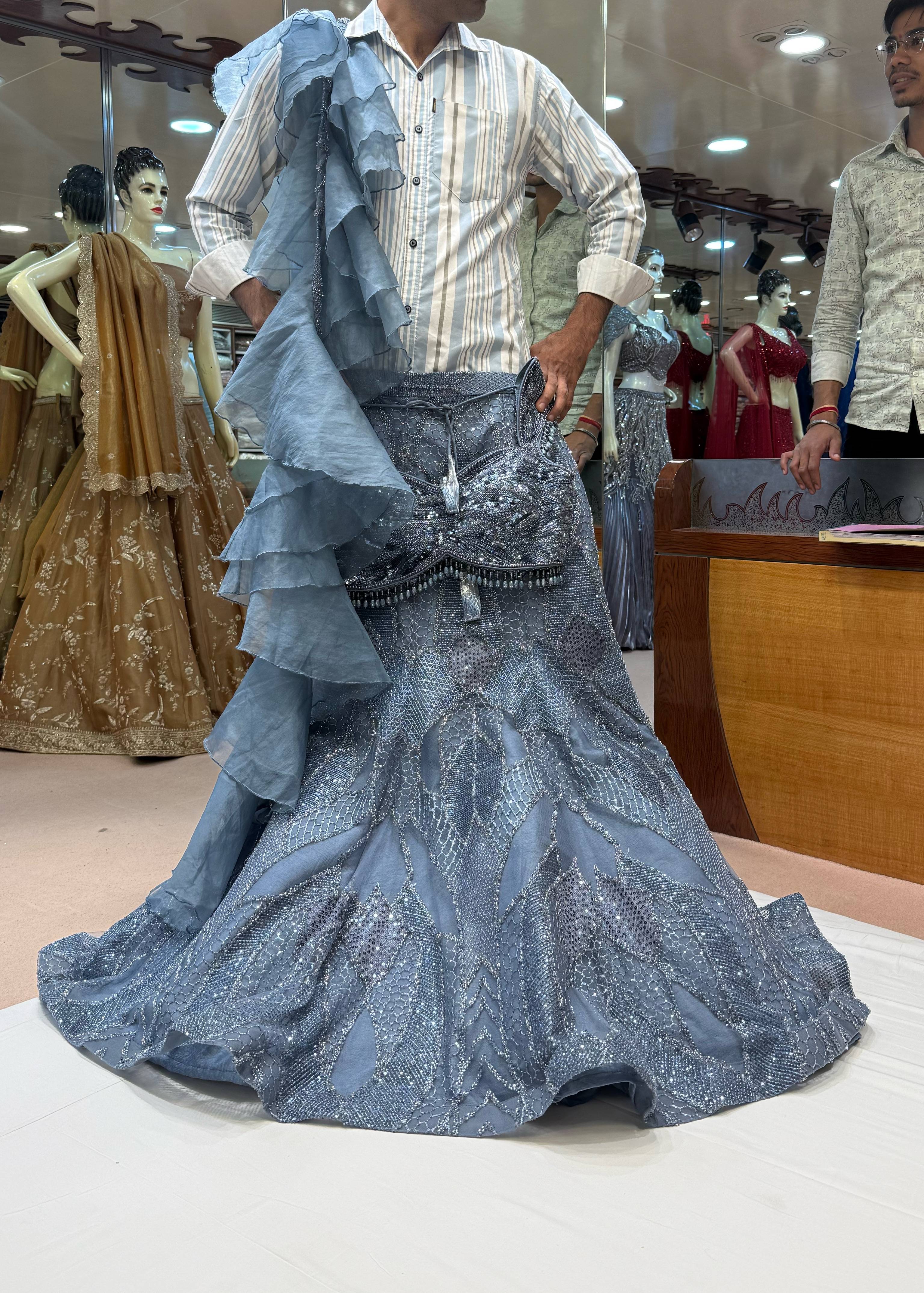Blue Embellished Fishtail Lehenga Image - 1