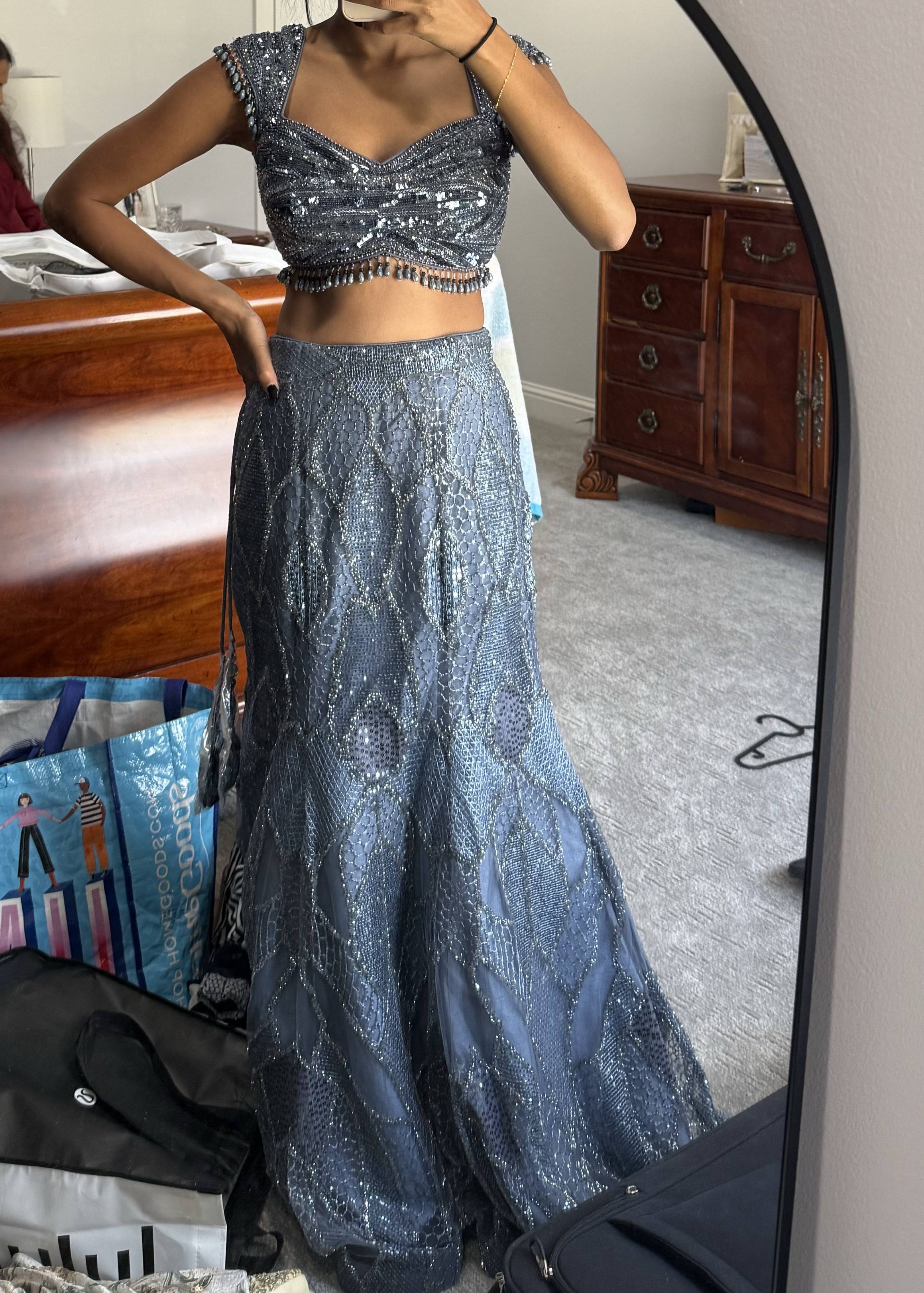 Blue Embellished Fishtail Lehenga Image - 0