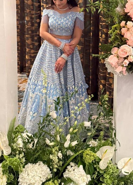 Powder Blue Mirror Work Lehenga Image - 1