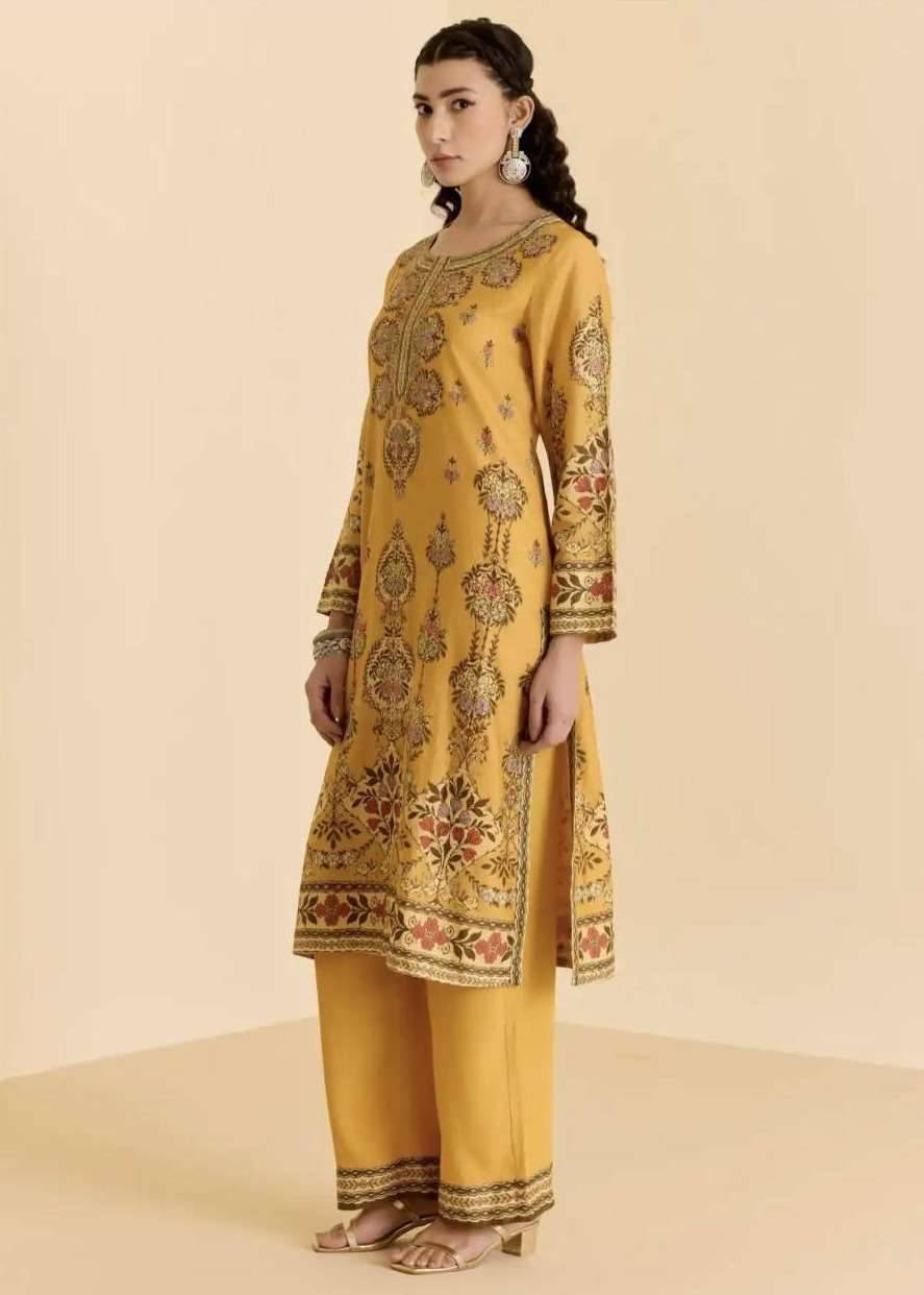Yellow Floral Embroidered Kurta Set Image - 1