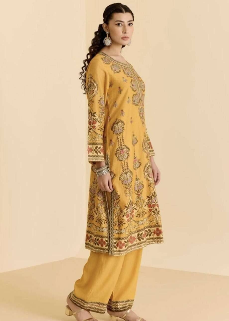 Yellow Floral Embroidered Kurta Set Image - 2