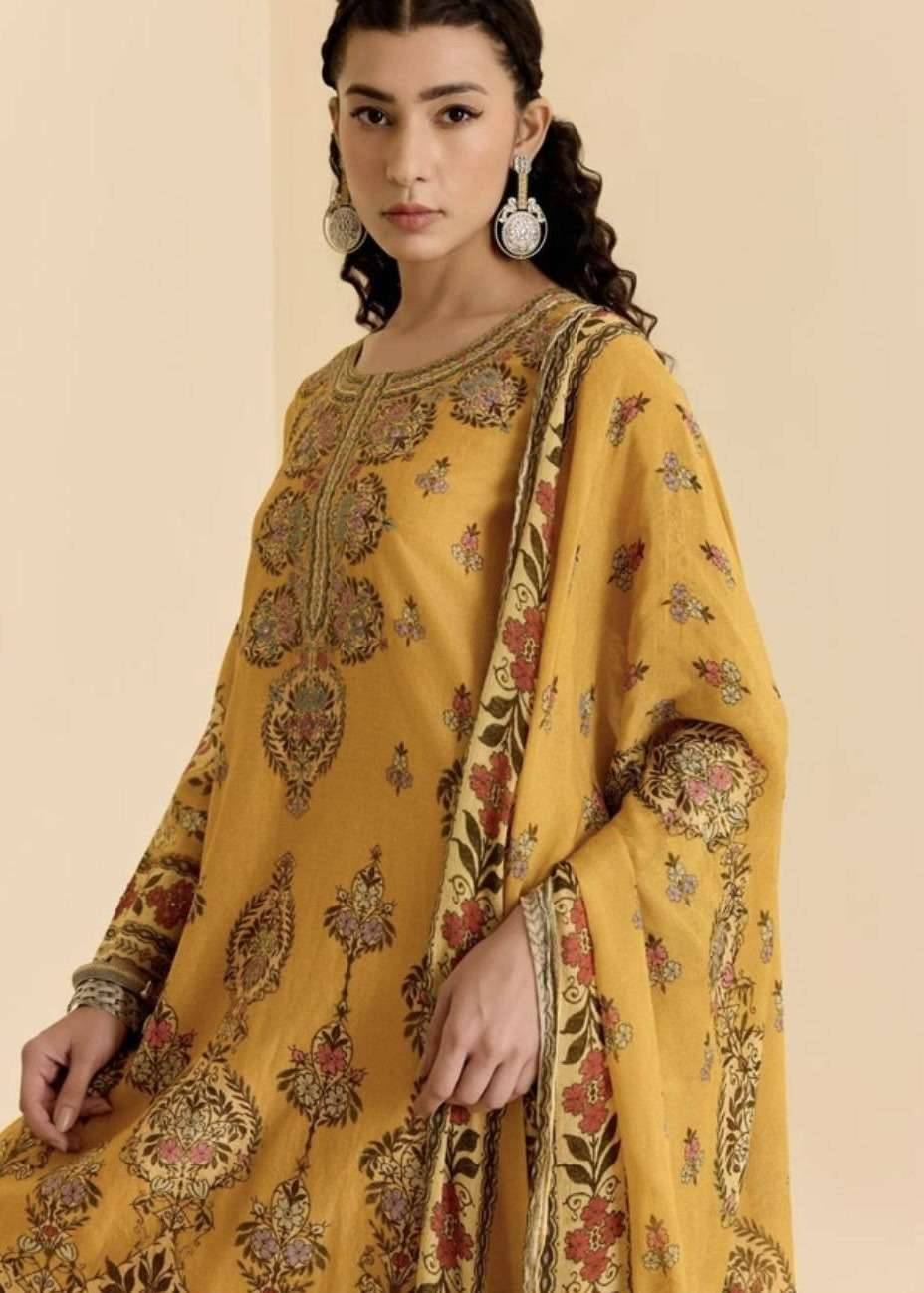 Yellow Floral Embroidered Kurta Set Image - 4