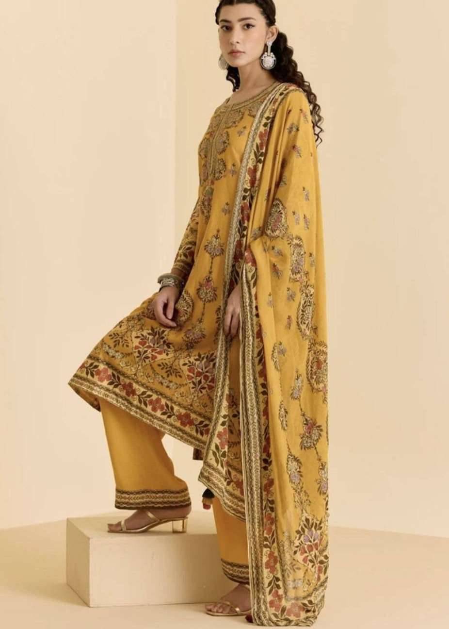 Yellow Floral Embroidered Kurta Set Image - 6