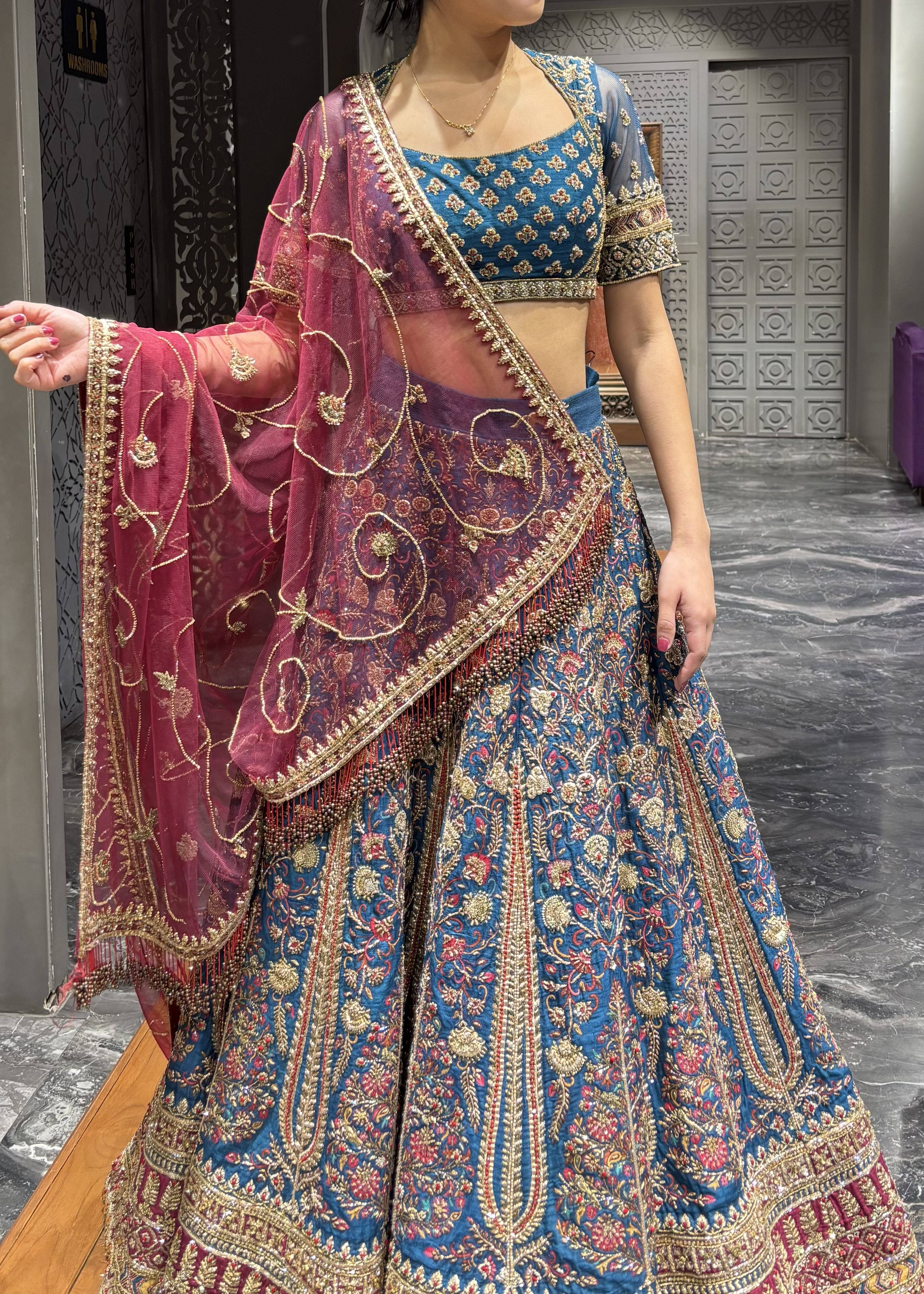 Peacock Blue Embroidered Lehenga Image - 0
