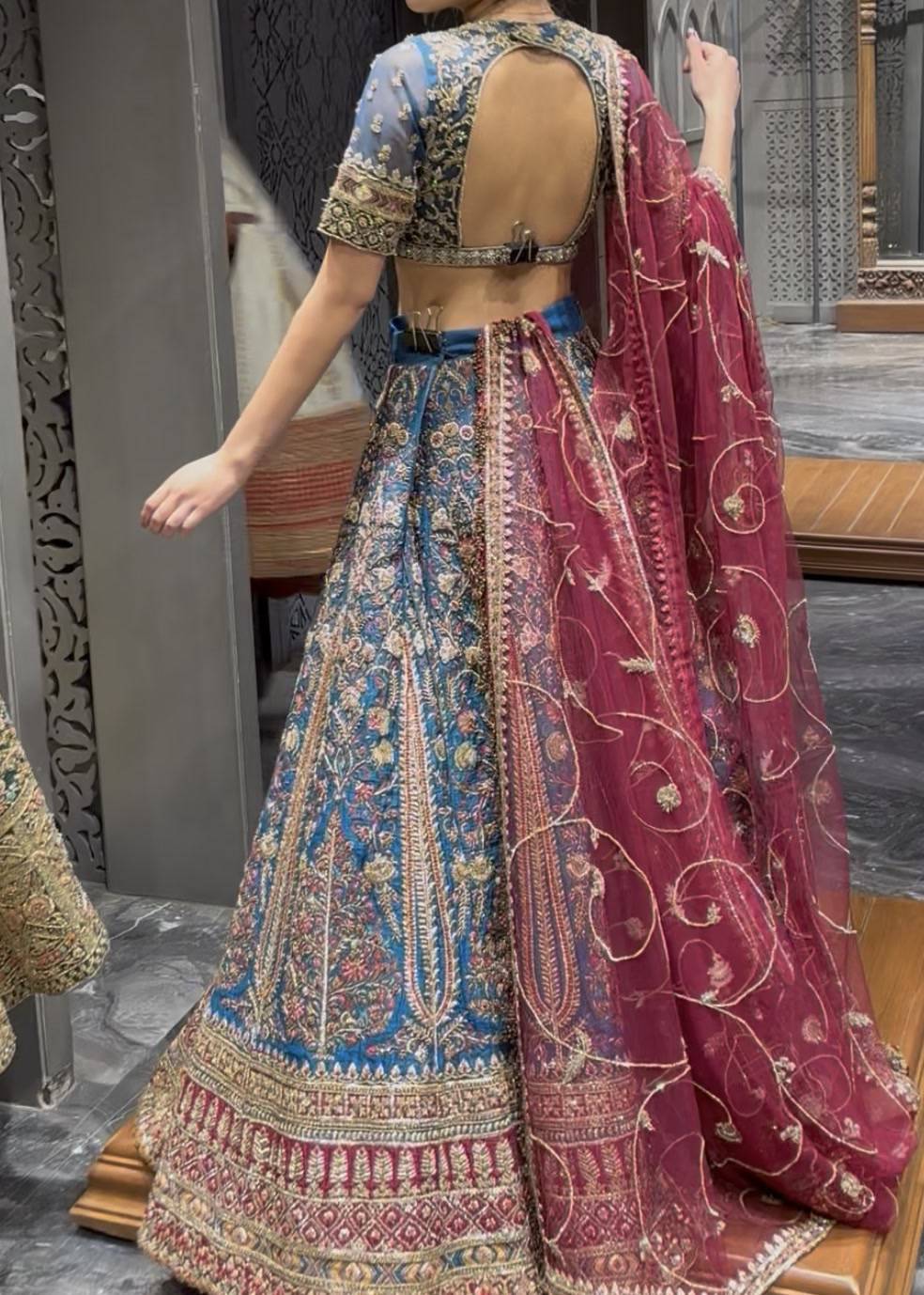 Peacock Blue Embroidered Lehenga Image - 1