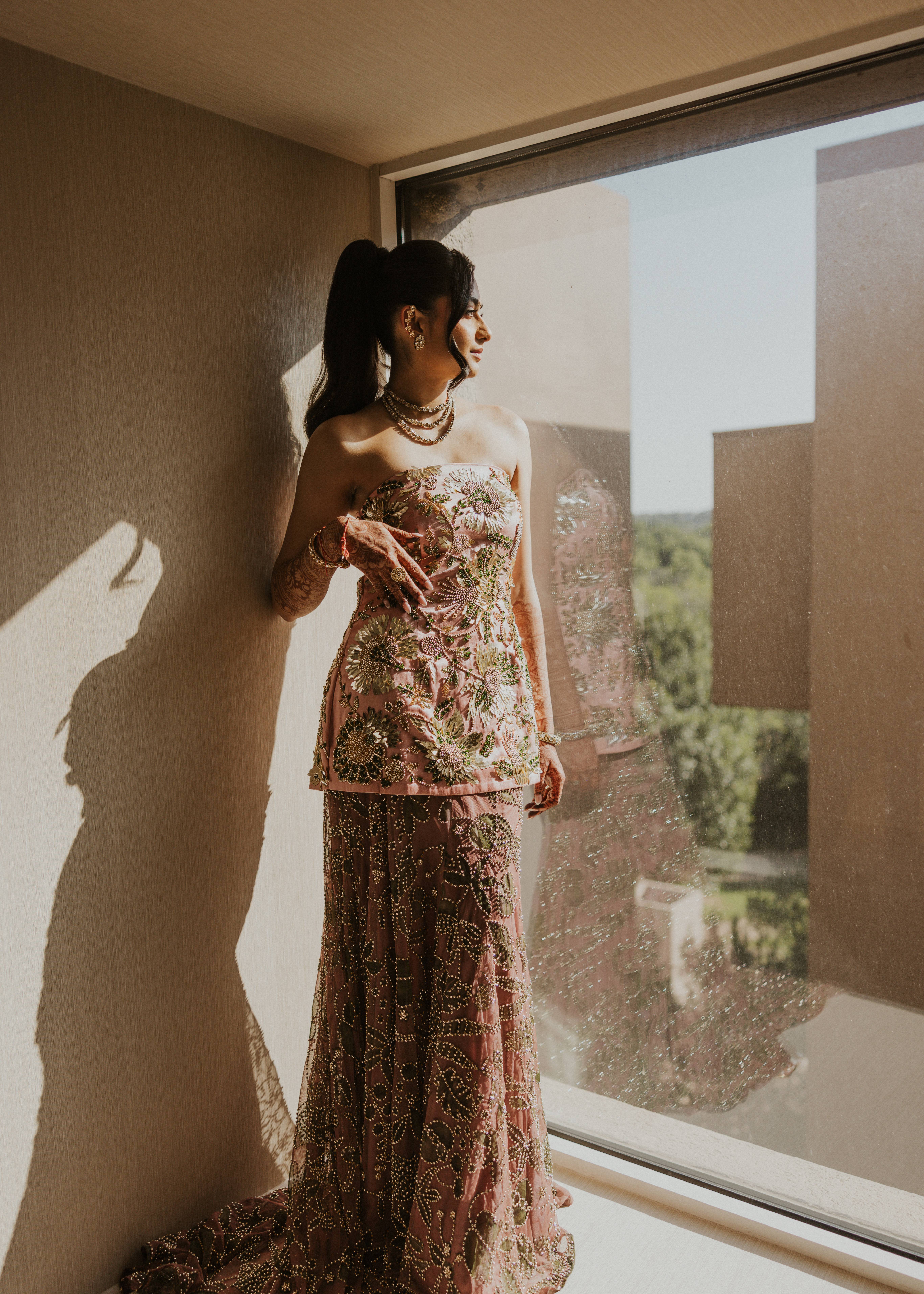 Pink Floral Sequin Skirt Set Image - 5