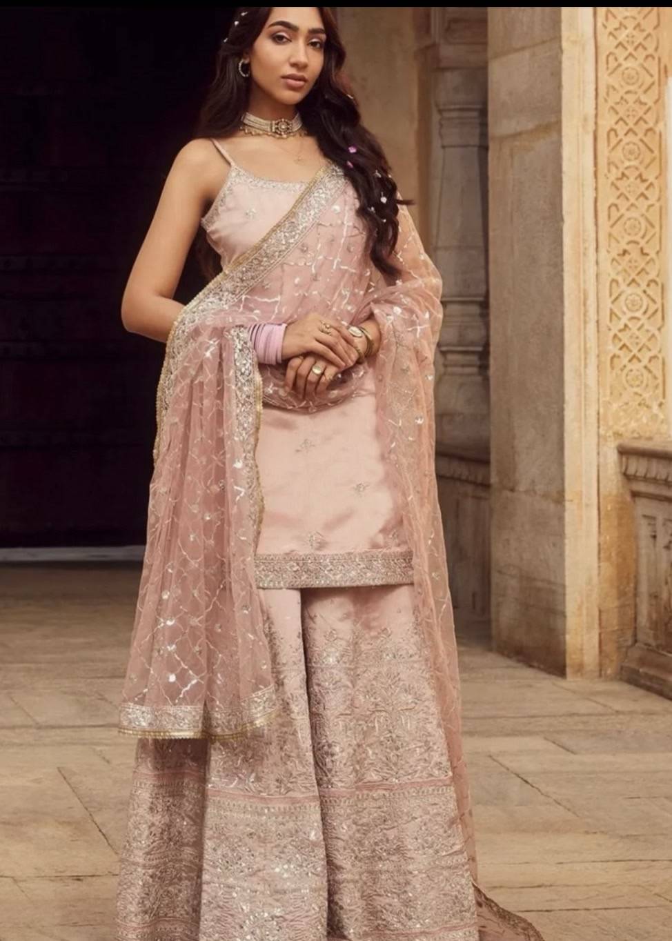 Blush Pink Embroidered Sharara Set Image - 0