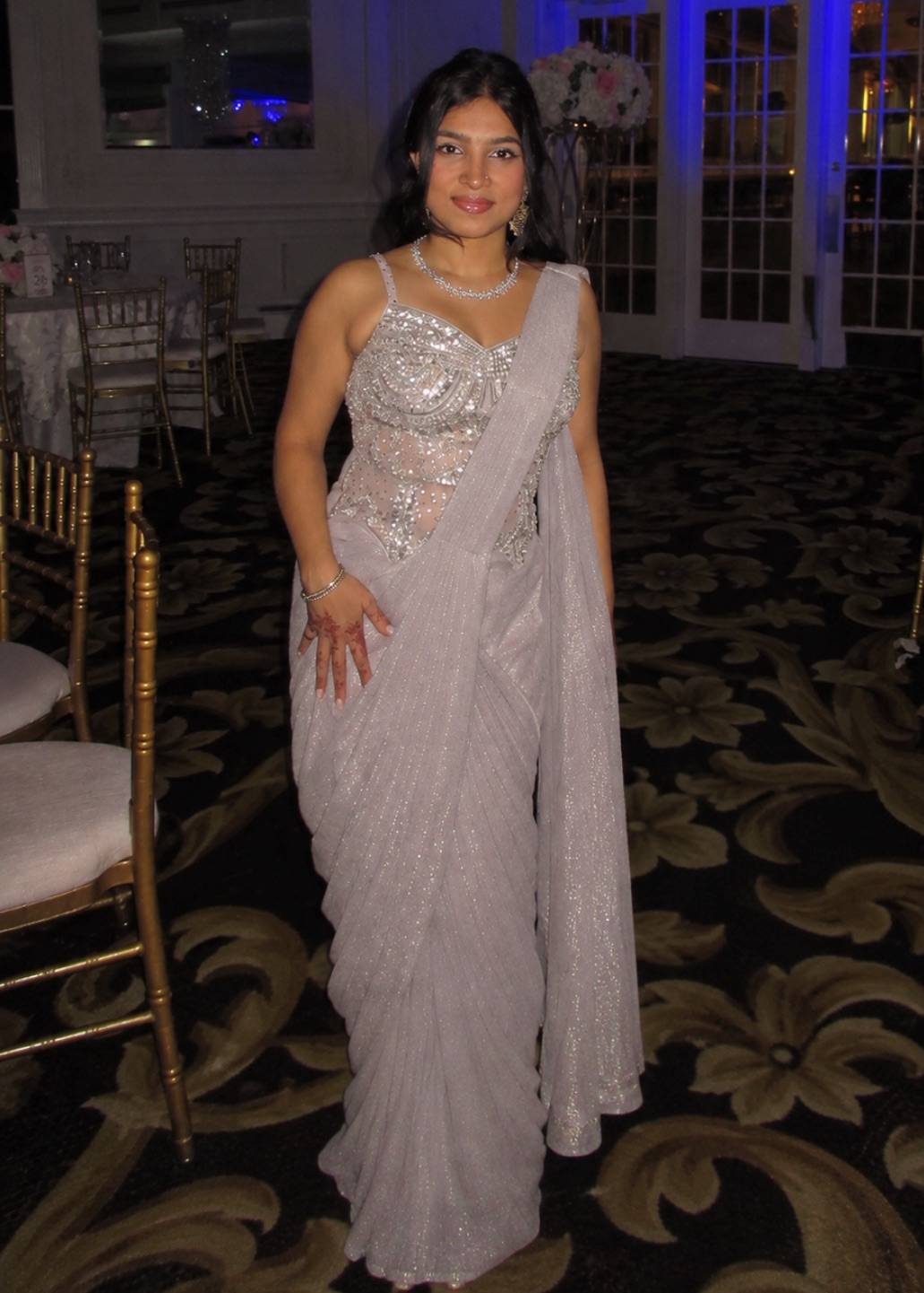 Silver Shimmer Sari with Embellished Blouse Image - 0