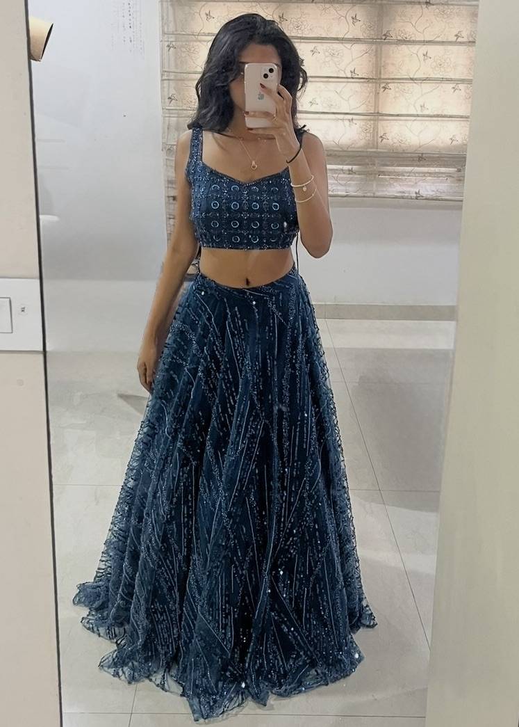 Navy Sequin Lehenga Image - 0