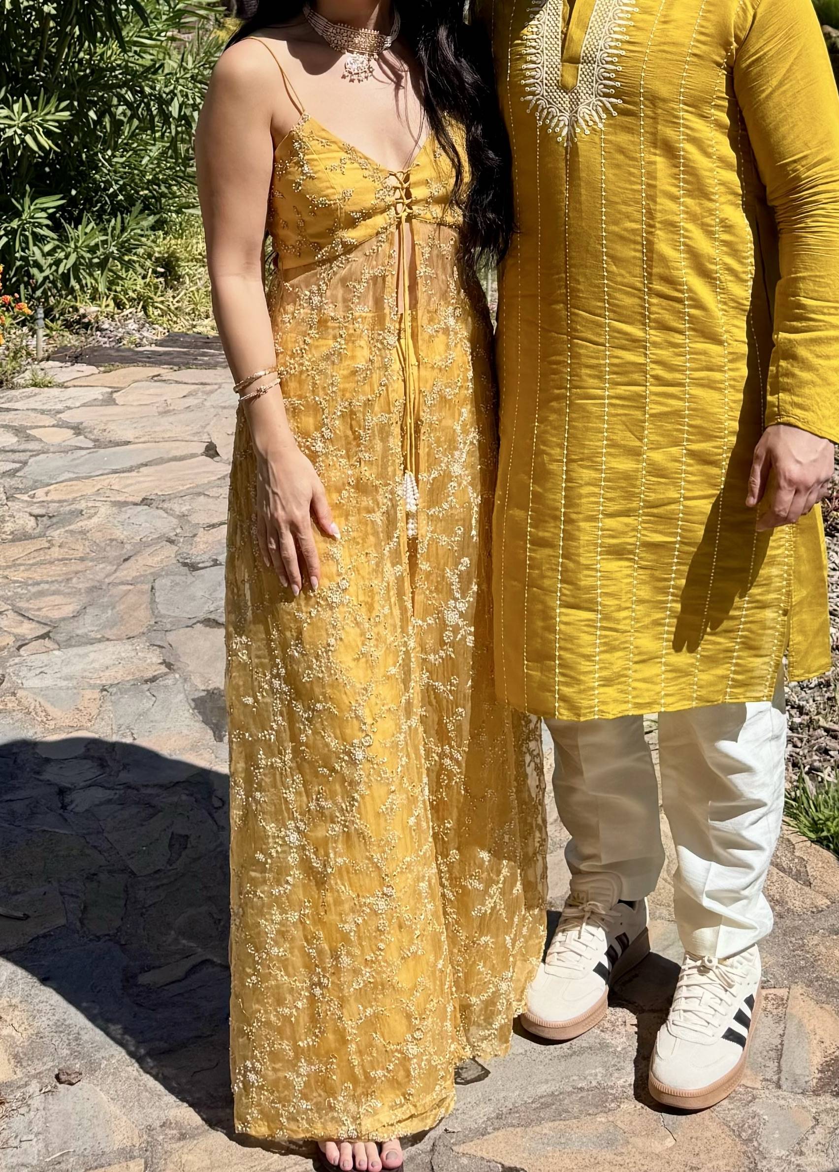 Marigold Yellow Embroidered Haldi & Mehndi Two-Piece Set Image - 1