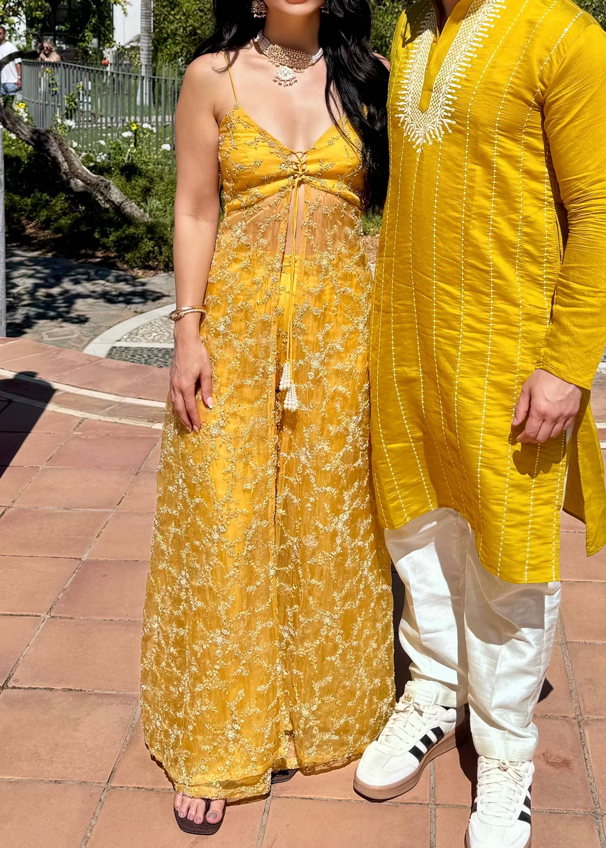 Marigold Yellow Embroidered Haldi & Mehndi Two-Piece Set Image - 0