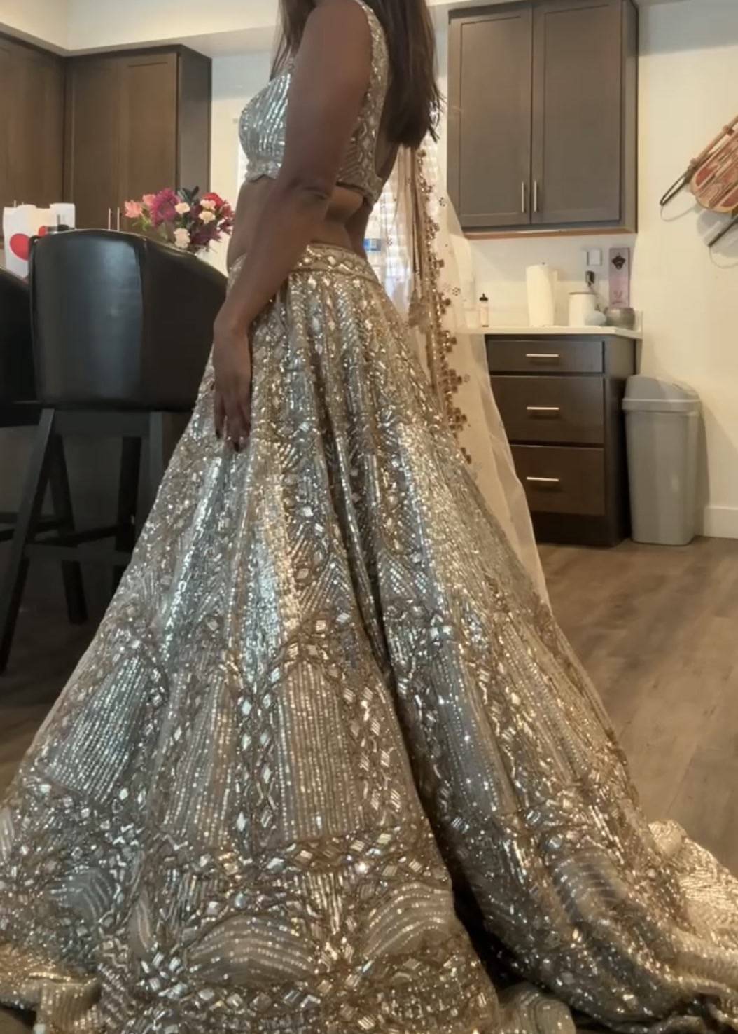 Champagne Gold Sequin Lehenga Set Image - 1