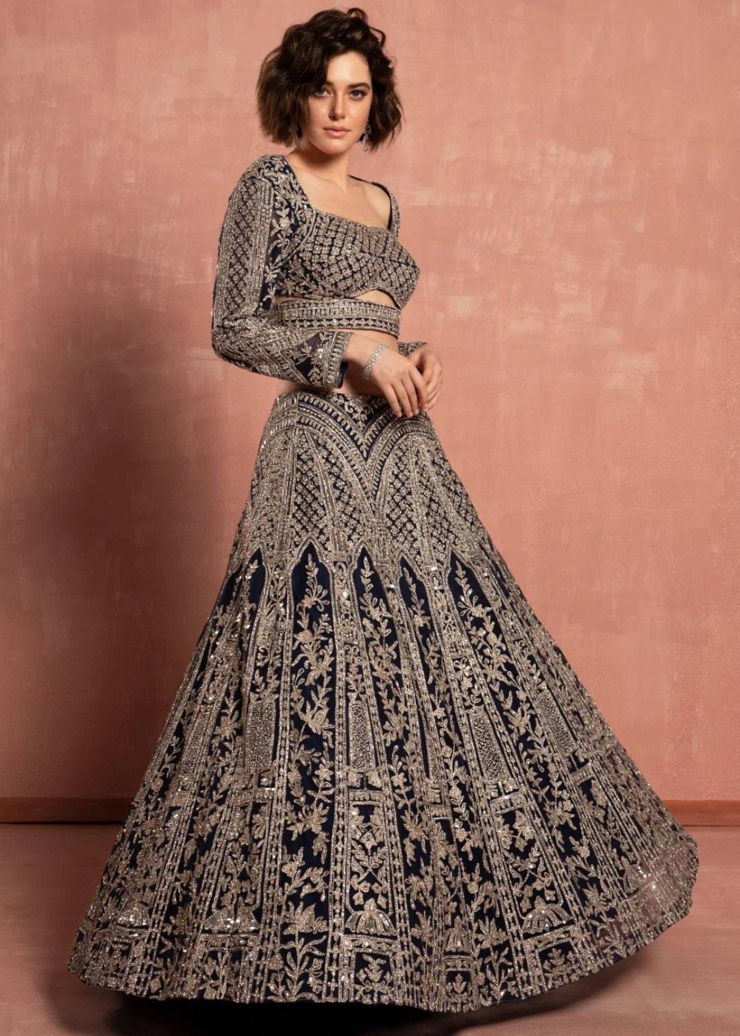 Black and Gold Embroidered Lehenga Image - 1