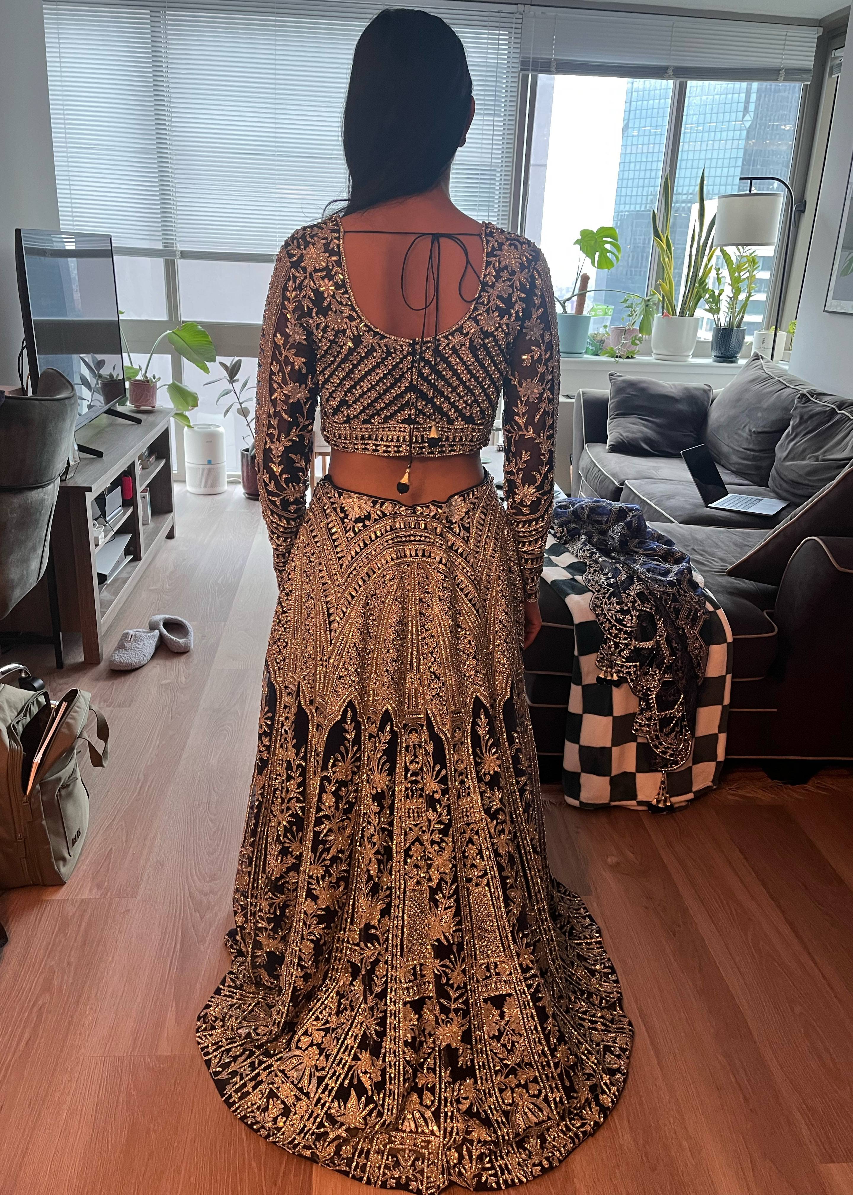 Black and Gold Embroidered Lehenga Image - 4